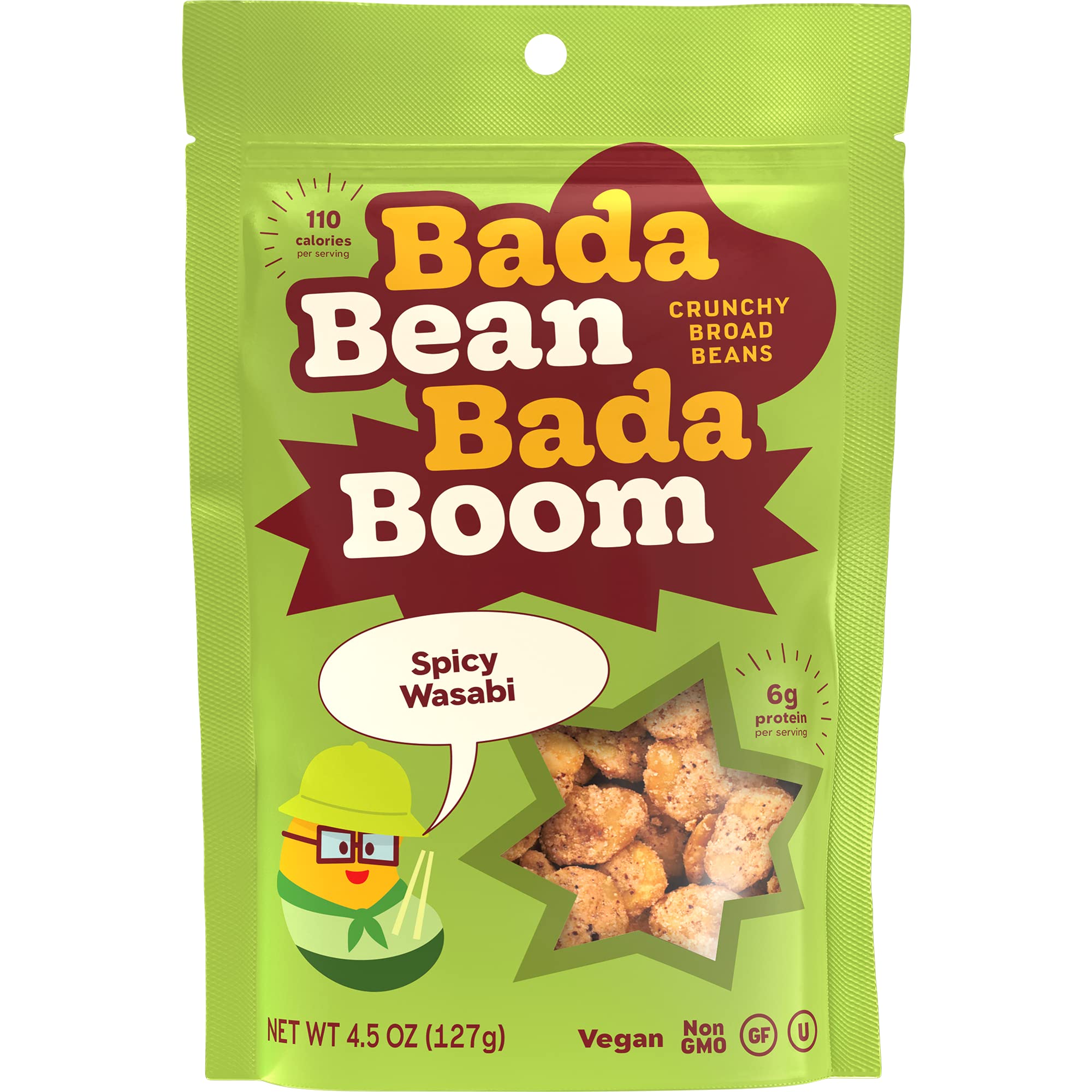 Bada Bean Bada Boom, Crunchy Roasted Broad Bean Snacks (Fava), High Protein, Vegan, Gluten-free - 110 Calorie Packs, Buffalo Wing, 4.5 Ounce (Pack of 6)