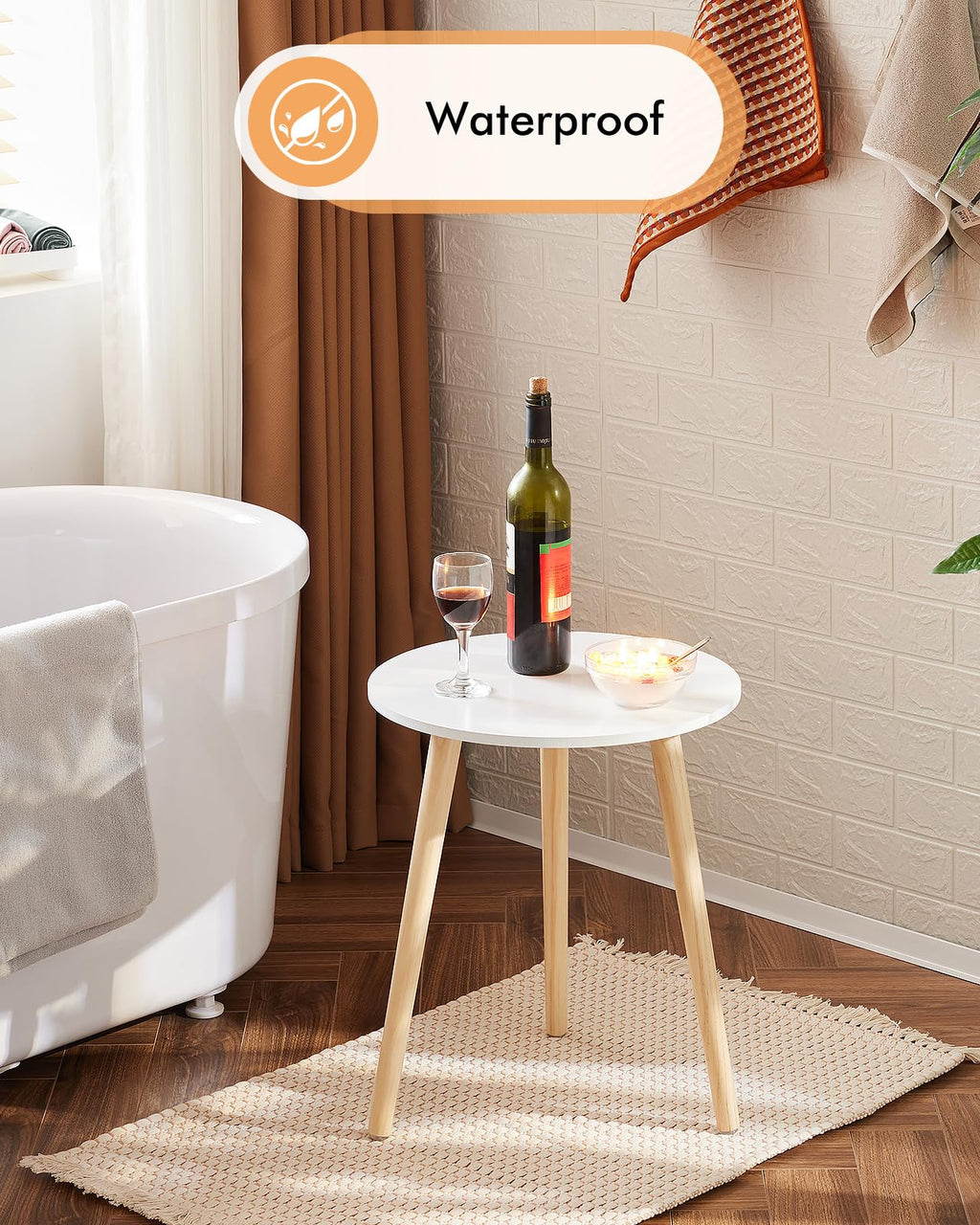 Apicizon Black Round Side Table, Black End Table Bedside Table Nursery with Wood Legs, Nightstand for Living Room, Bedroom, 16.5 x 20.5 Inches