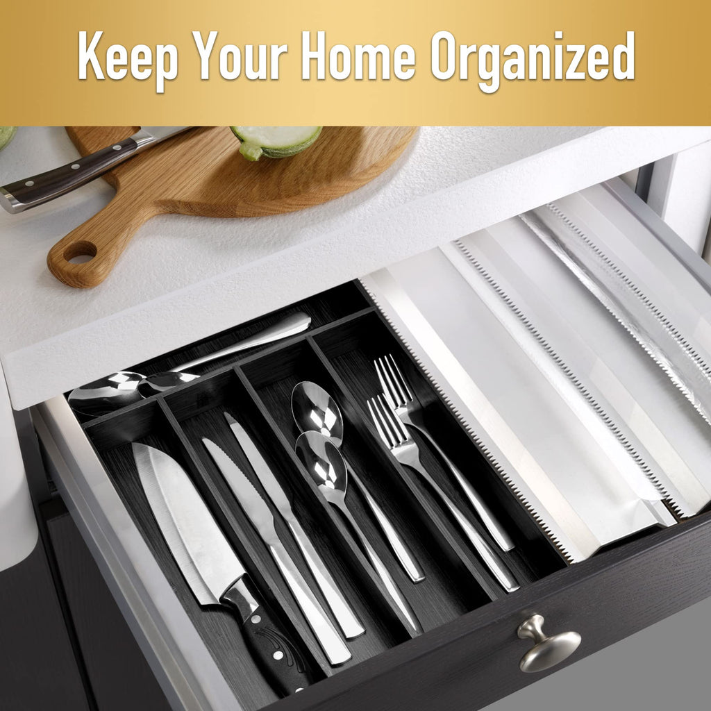 Acacia 4 Slot Silverware Drawer Organizer - Cutlery Holder with Flatware Tray