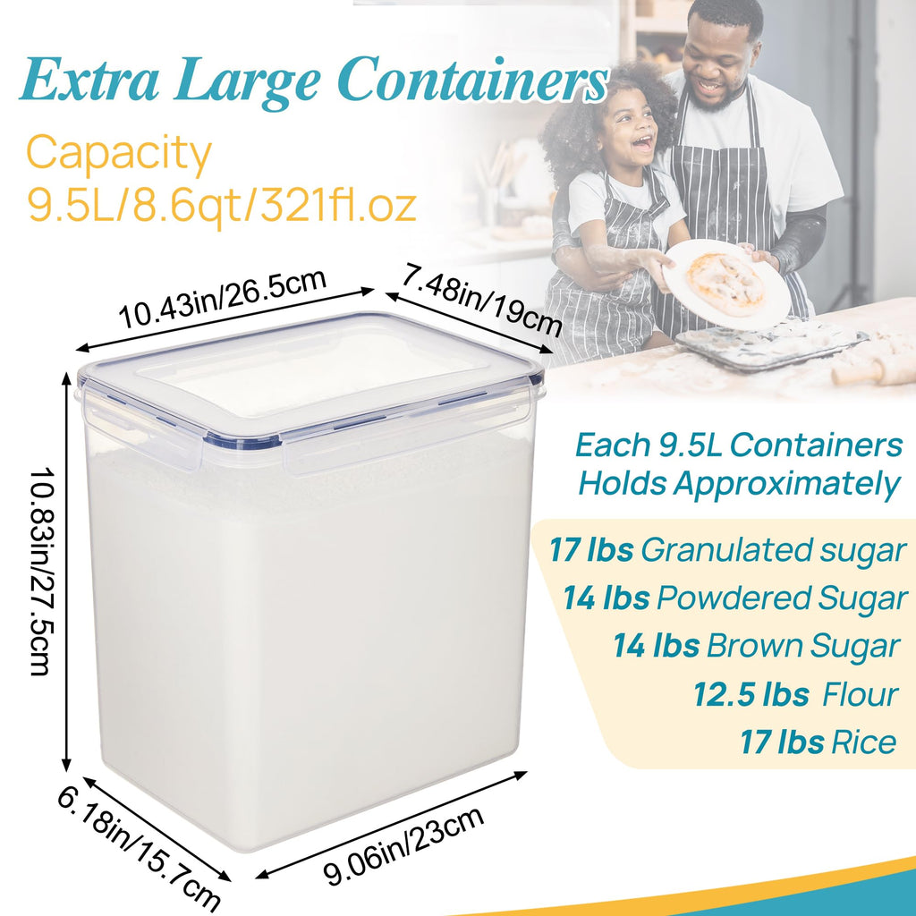 Vtopmart Food Storage Containers 2.5L / 84.5oz, 4 Pieces BPA Free Plastic Airtight Canister for Flour, Sugar, Baking Supplies, with 4 Measuring Cups and 24 Labels, Black