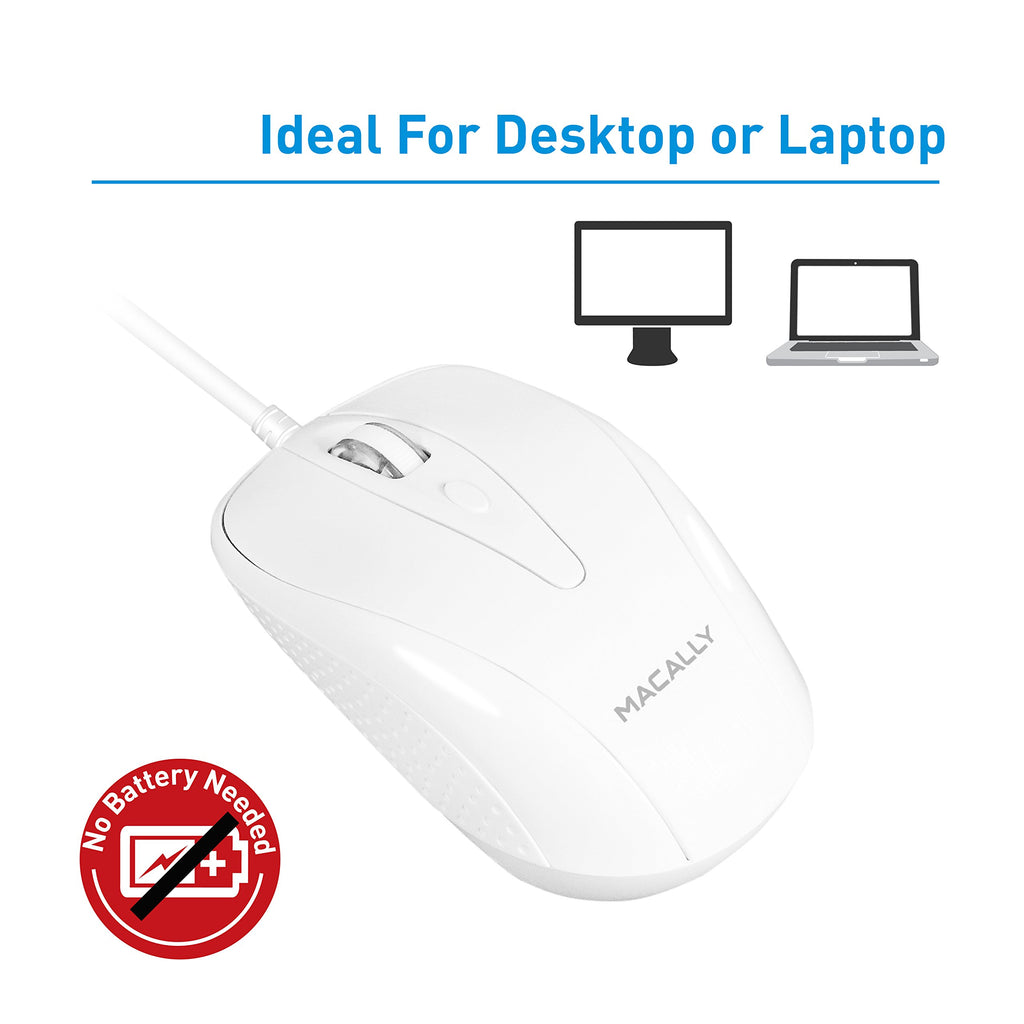 Macally Wired USB C Mouse for Mac and PC - Slim, Quiet, and Reliable - Type C Mouse for MacBook Pro/Air, iMac, Apple iPad, Laptop, Computer Desktop with 3 Button, Scroll Wheel, USBC, and 4 DPI Mode