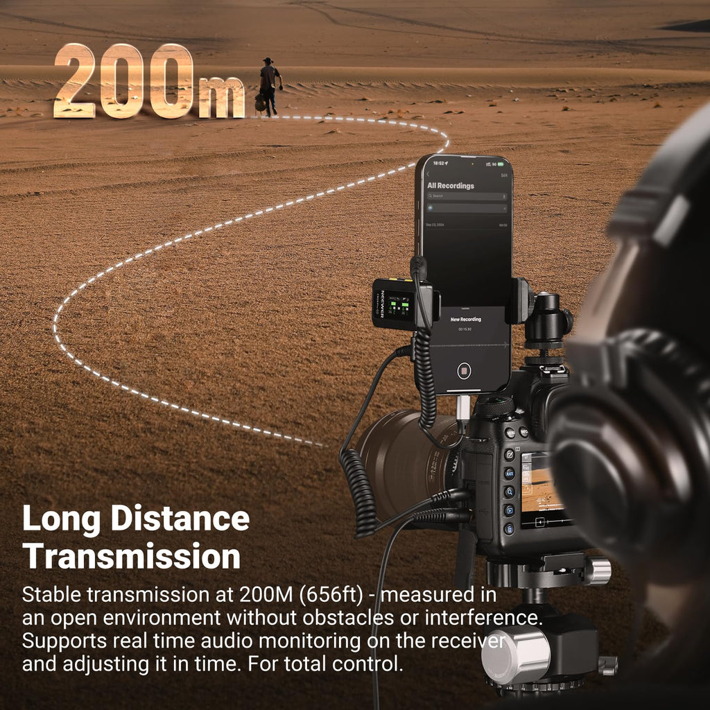 NEEWER CM28 Wireless Lavalier Microphone System, 1 Click Noise Canceling, 4GB Storage for 9Hrs of 48KHz 16 Bit Uncompressed Audio, Lapel Mic Compatible with iPhone/Android/PC/Camera/iPad