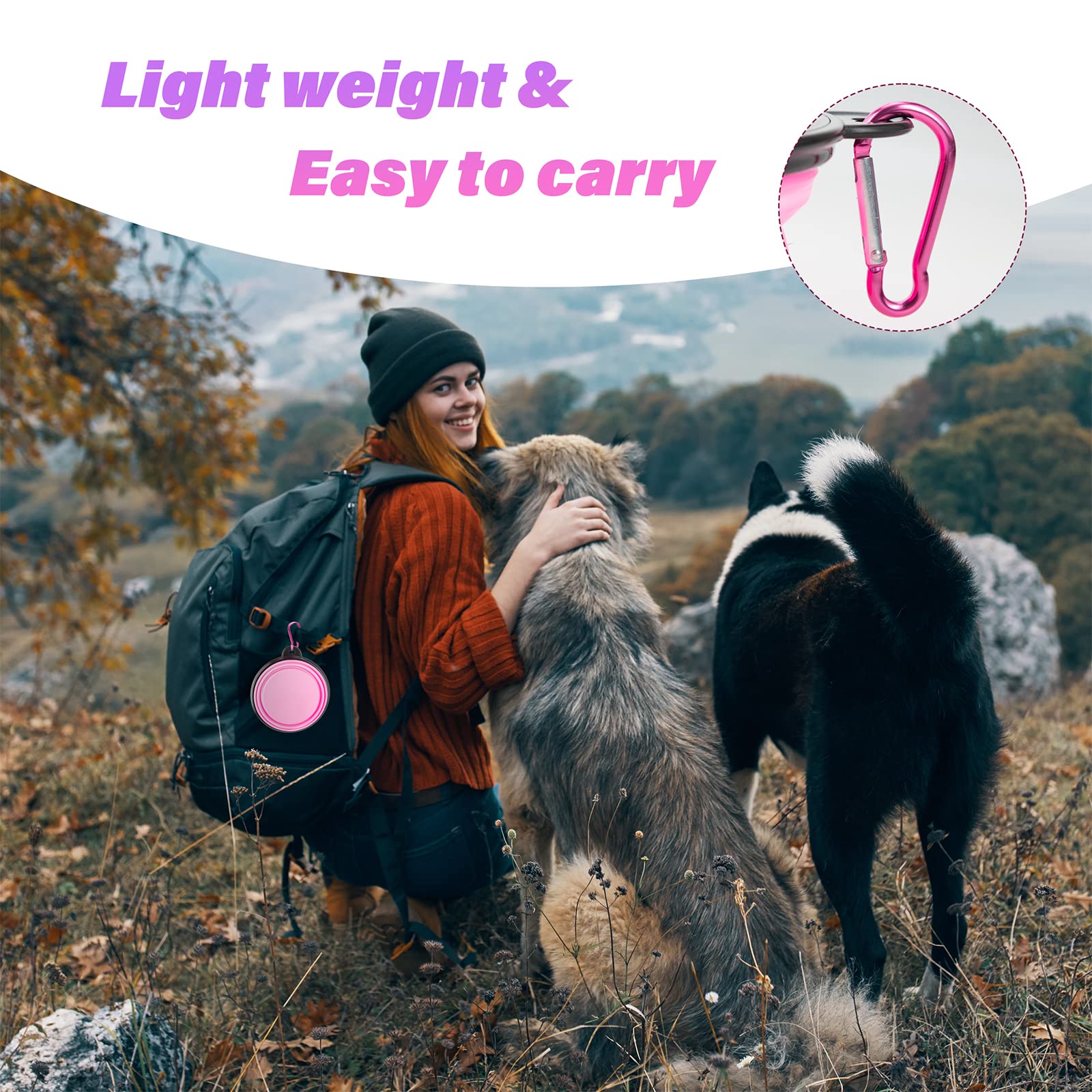 Dog Bowl Pet Collapsible Bowls, 2 Pack Collapsible Dog Water Bowls for Cats Dogs, Portable Pet Feeding Watering Dish for Walking Parking Traveling with 2 Carabiners (Small, Black & Pink)