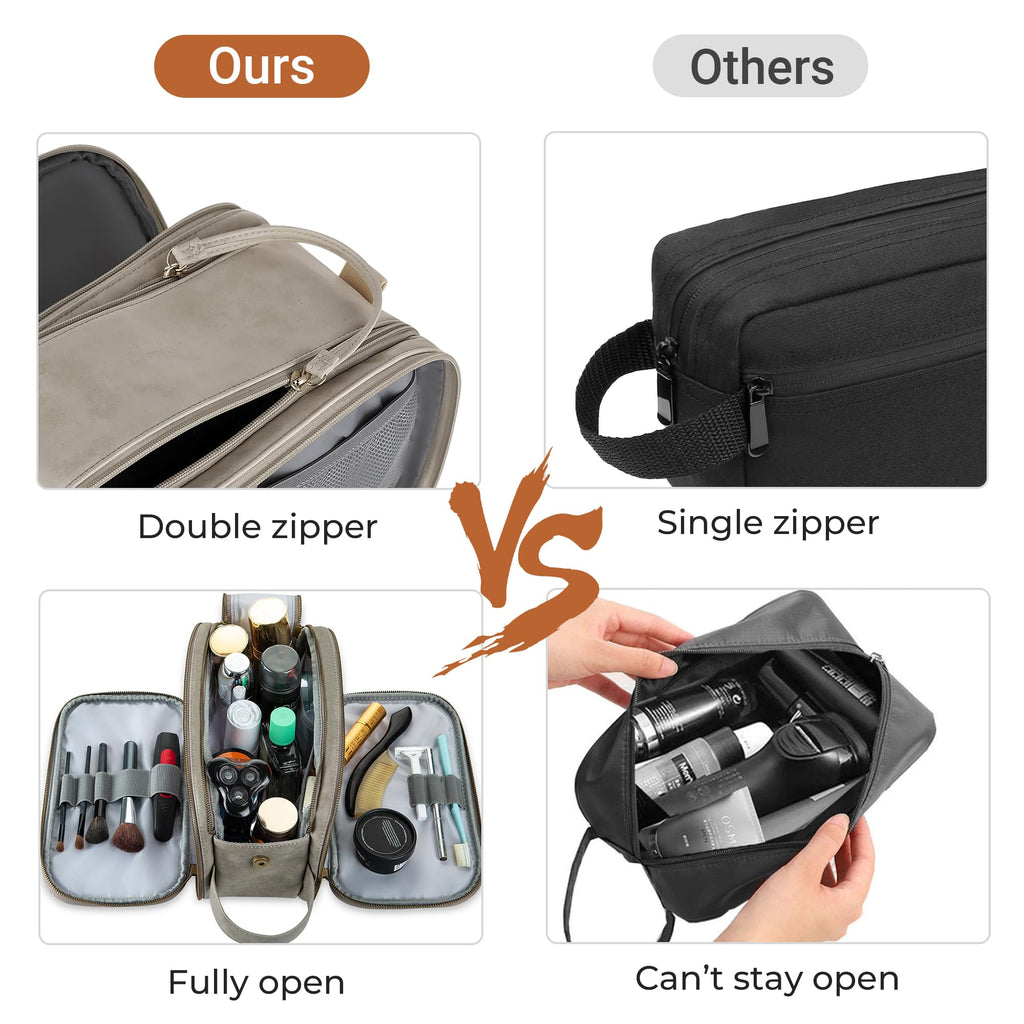 Elviros Travel Toiletry Bag for Men, Shaving Dopp Kit Water-resistant Bathroom Small Toiletries Organizer PU Leather Cosmetic Bags