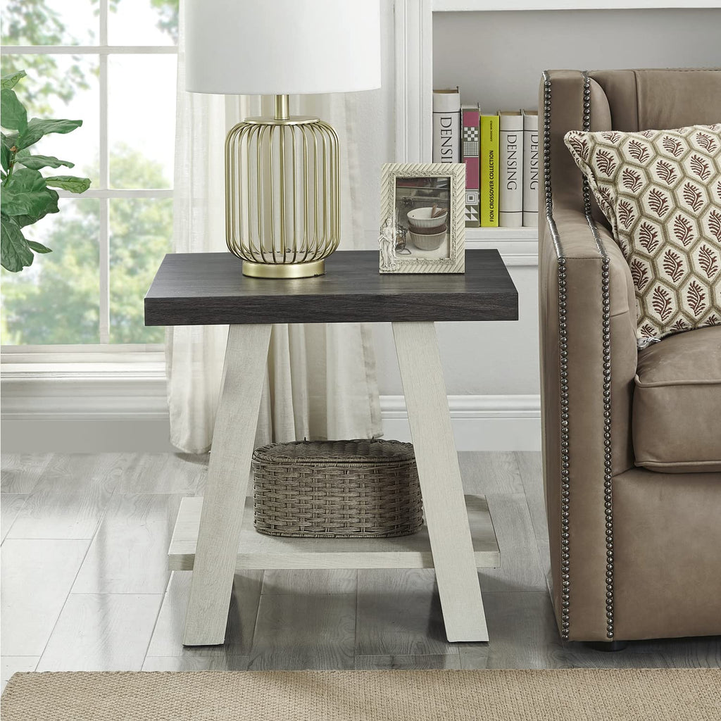 Roundhill Furniture Athens Contemporary Replicated Wood Shelf End Table in Black Finish