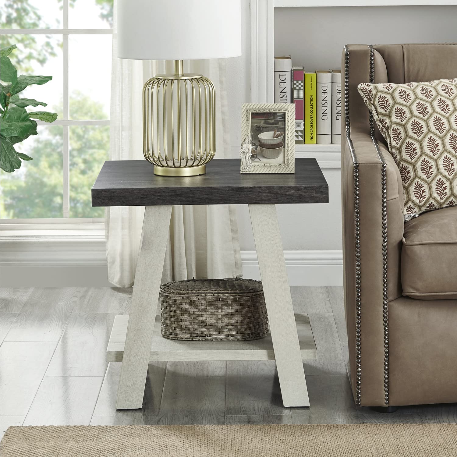 Roundhill Furniture Athens Contemporary Replicated Wood Shelf End Table in Black Finish