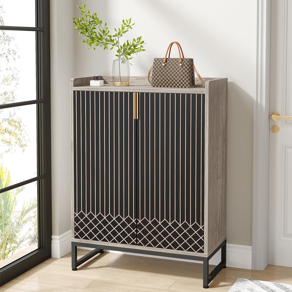 Tribesigns Modern Shoe Cabinet for Entryway, 25 Pairs Shoe Cabinet with Doors, Wood 5-Tier Shoe Organizer, Freestanding Brown Shoe Storage Cabinets with Black Metal Frame for Bedroom Living Room