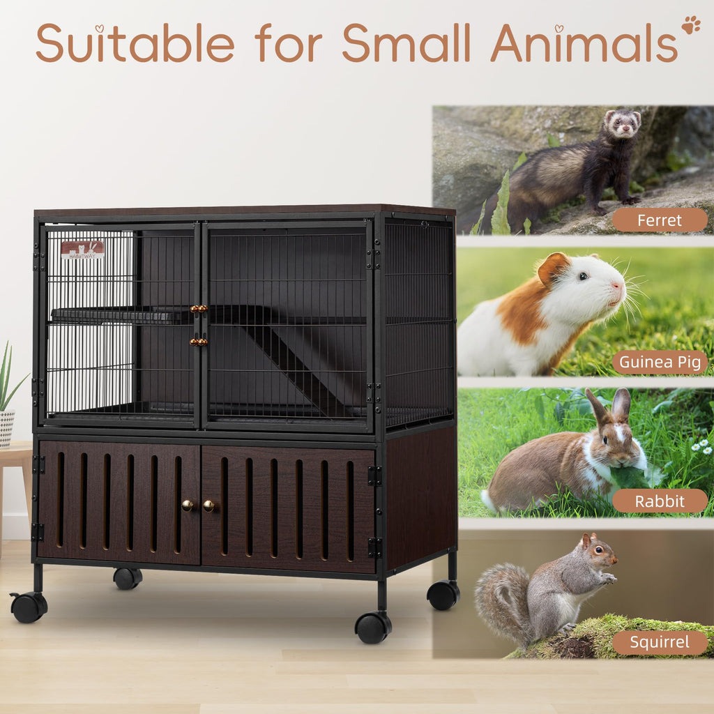 Fragess Metal Large Guinea Pig Cages 5 Levels, 60" H Rolling Ferret Cage with Removable Ramps & Double Door, Cages with Locker, Squirrel Cage Christmas Decoration Pet Crate Furniture