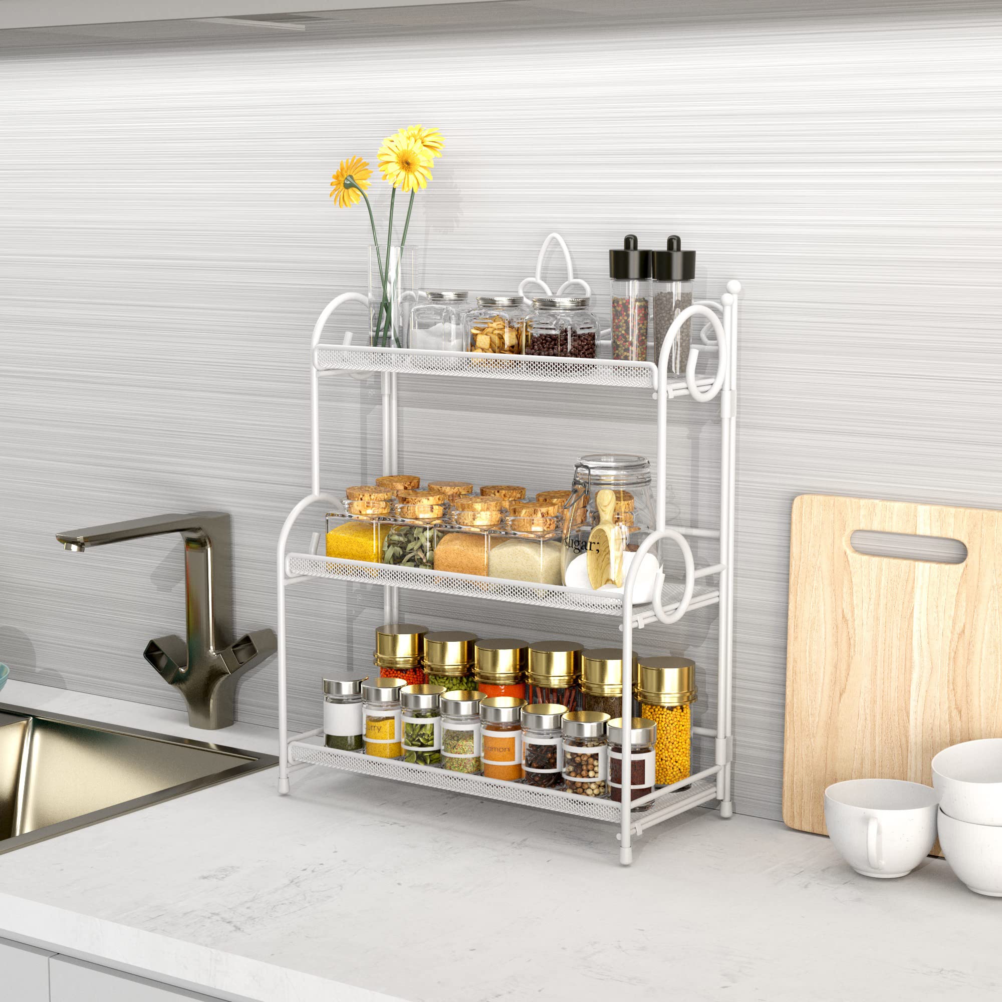 YIUKEA Bathroom Organizer Countertop - 3 Tier Spice Rack Organizer, Counter Organization and Storage for Bathroom, Kitchen, Bedroom, Offices, Foldable