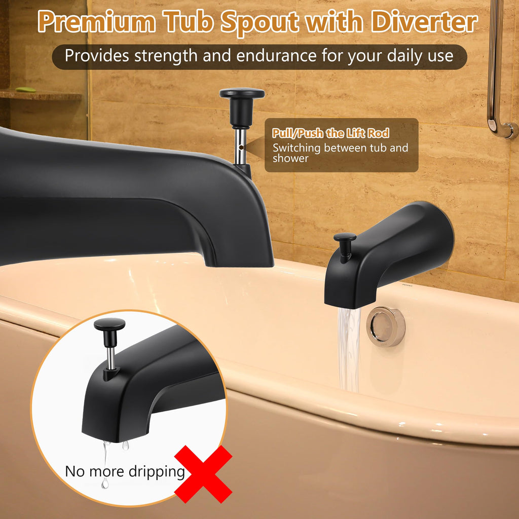 Dreyoo Tub Spout (Universal Fits 1/2" Copper Pipe, 1/2" IPS and 3/4" IPS), Bathroom Bathtub Faucet with Adapters and Hex Wrench(Brushed Nickel,Simple)