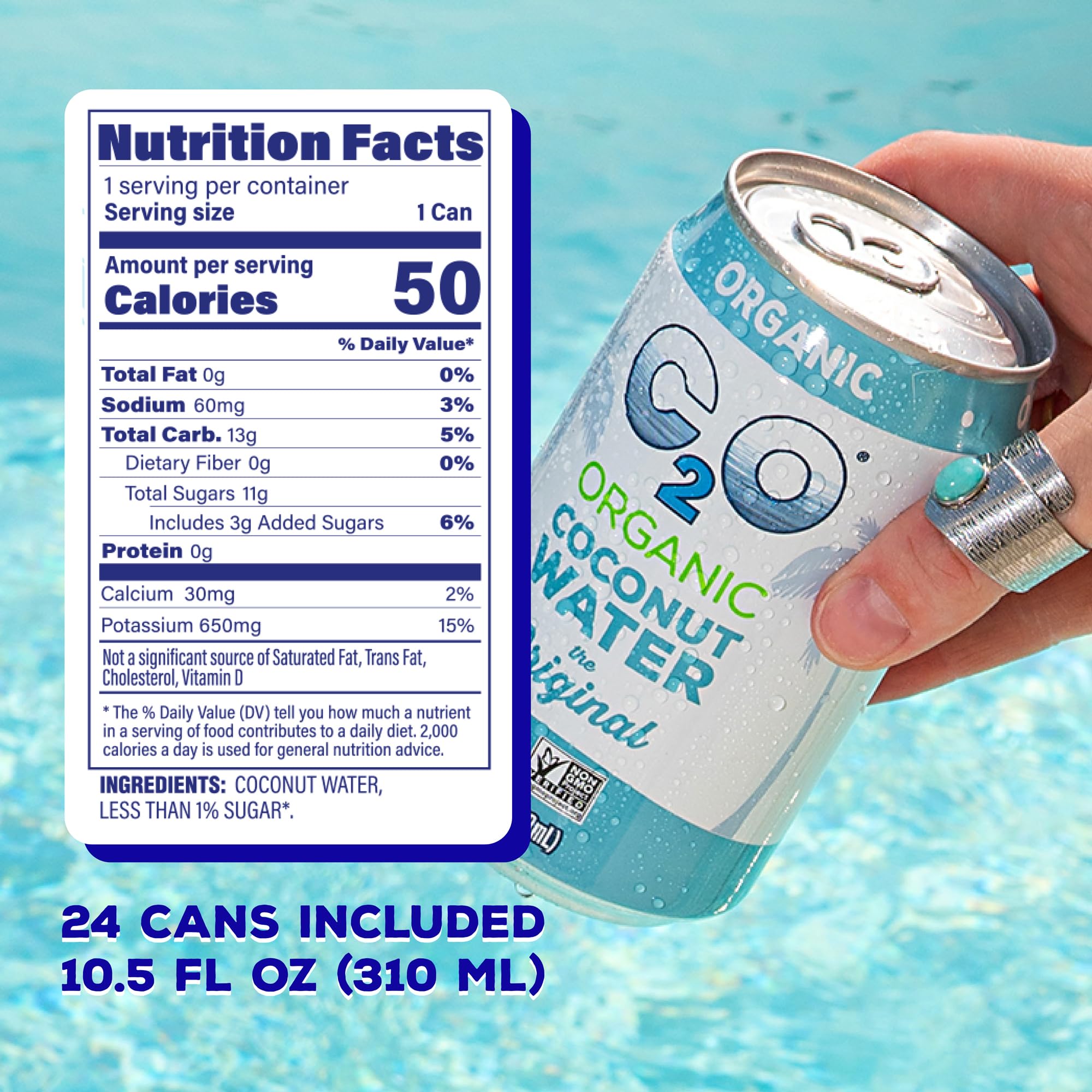 C2O - Coconut Water with Ginger, Lime, & Turmeric (12 Pack) - Made with Fresh Coconut Water - Plant Based - Non GMO - Canned Water - Natural Hydration, Electrolytes, & Potassium - 12 Cans, 17.5 FL OZ