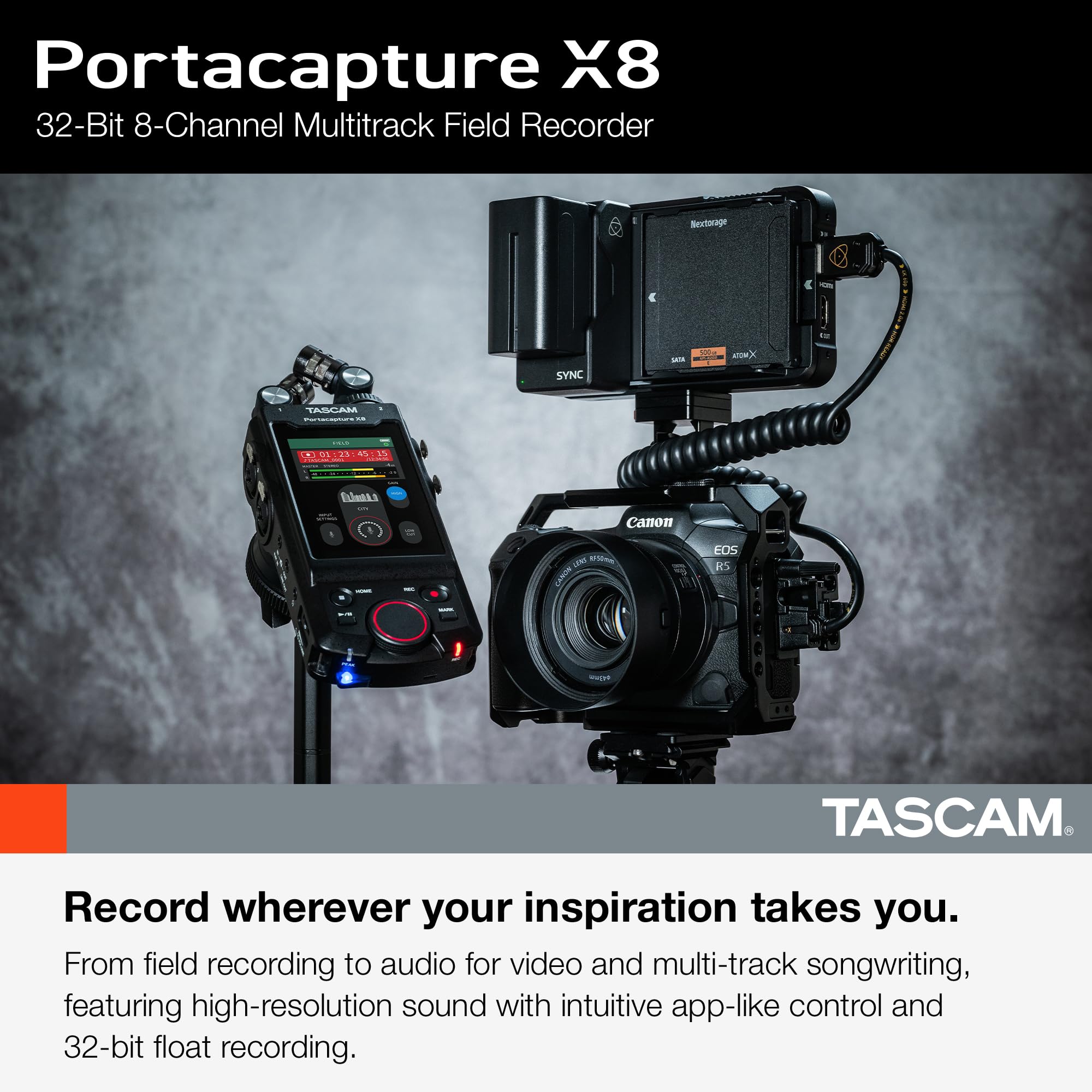 TASCAM Portacapture X6 32-bit Float Portable Audio Recorder, Field Recorder for Video, Music, Podcast, Voice, Podcasting