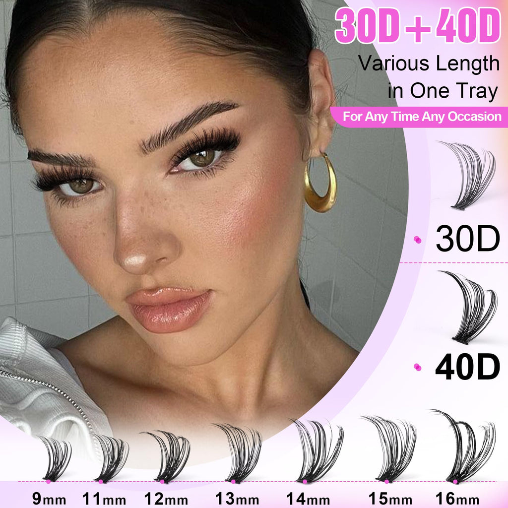 Pawotence Lash Extension Kit DIY 280pcs Individual Lash Clusters Kit 20D&30D Natural 9-15mm Cluster Eyelash Extensions Kit with Lash Bond and Seal, Tweezers for Self Use (20D&30D, 0.07D, 9-15mm, Kit)