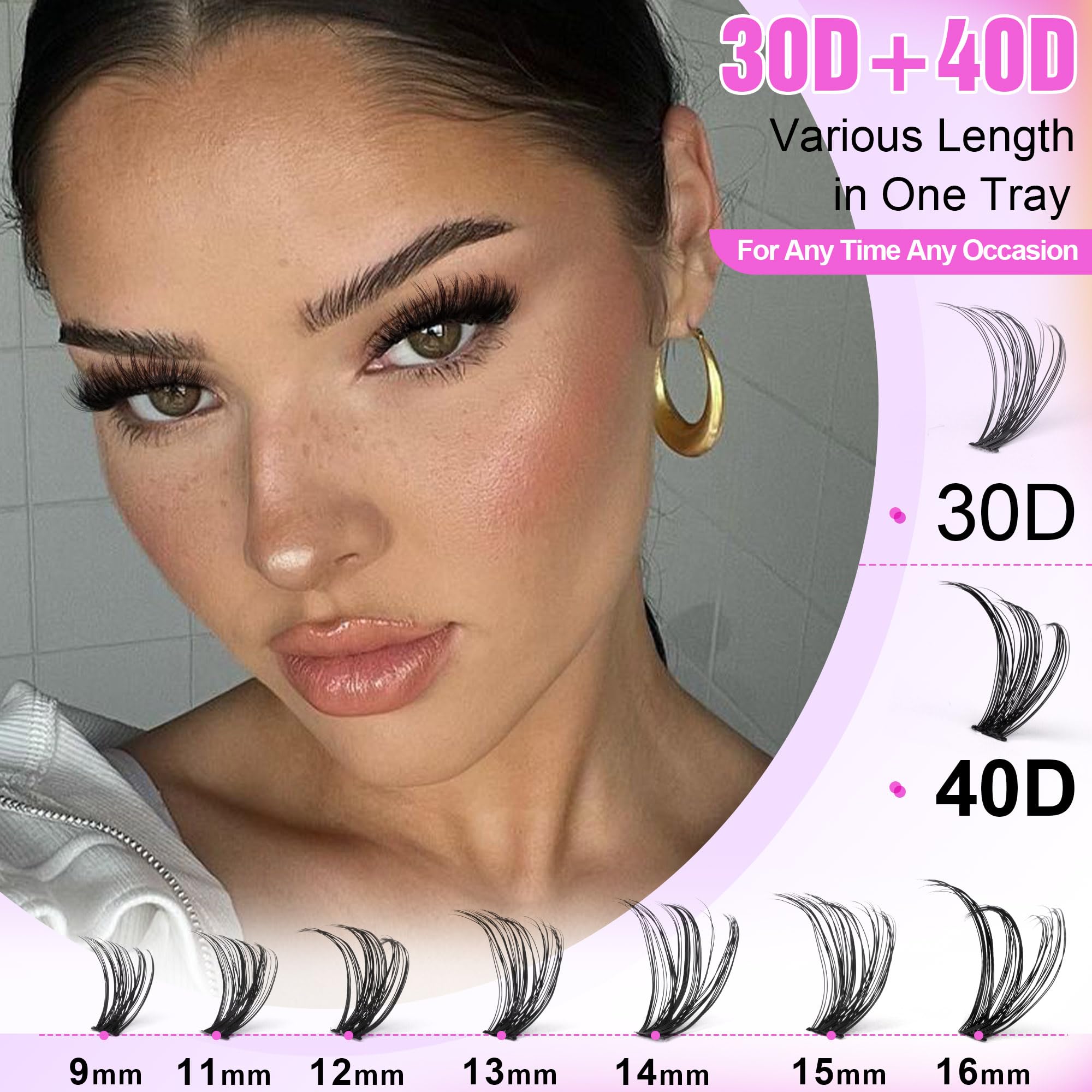 Pawotence Lash Extension Kit DIY 280pcs Individual Lash Clusters Kit 20D&30D Natural 9-15mm Cluster Eyelash Extensions Kit with Lash Bond and Seal, Tweezers for Self Use (20D&30D, 0.07D, 9-15mm, Kit)