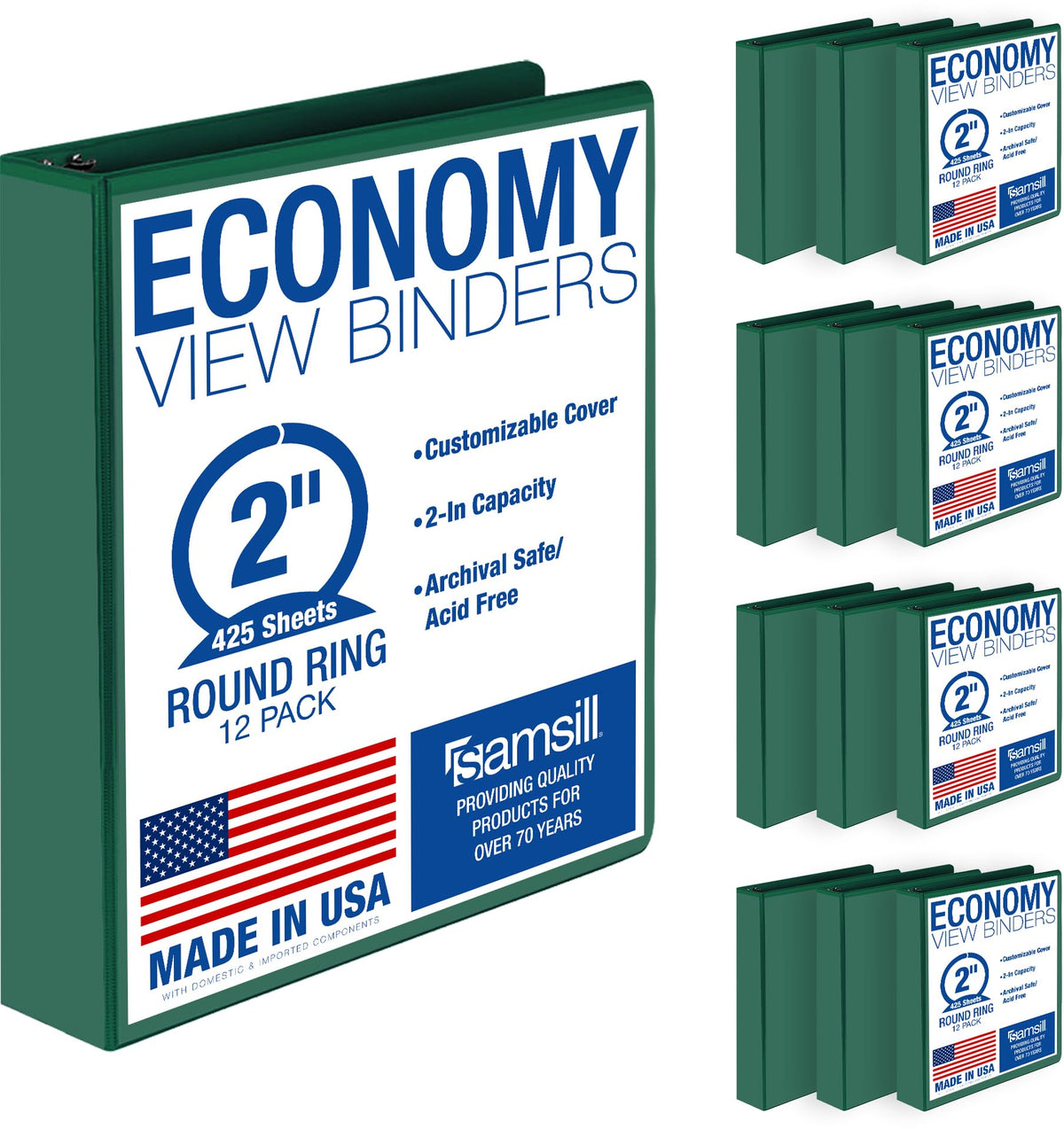 Samsill 1 Inch 3 Ring Binders, Economy Round Ring, Clear View Cover, 200 Sheet Capacity - for School, Home, Office - Blue, 4 Pack