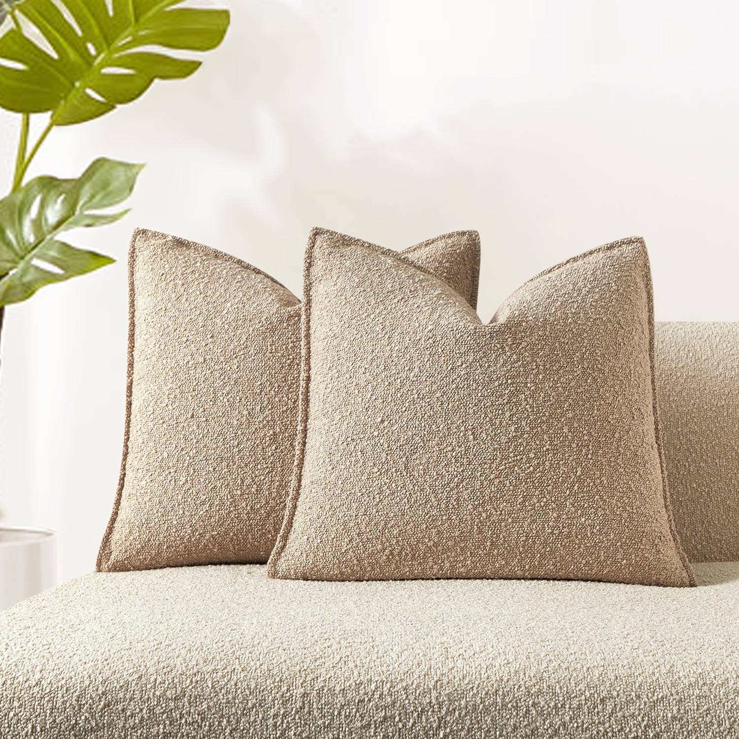 JUSPURBET Pillow Covers Set of 2 Decorative Throw Pillow Covers Case for Couch Sofa Bed Soft Boucle Textured Cushion Covers with Hidden Zipper for Home Decor Living Room 16x16,Beige