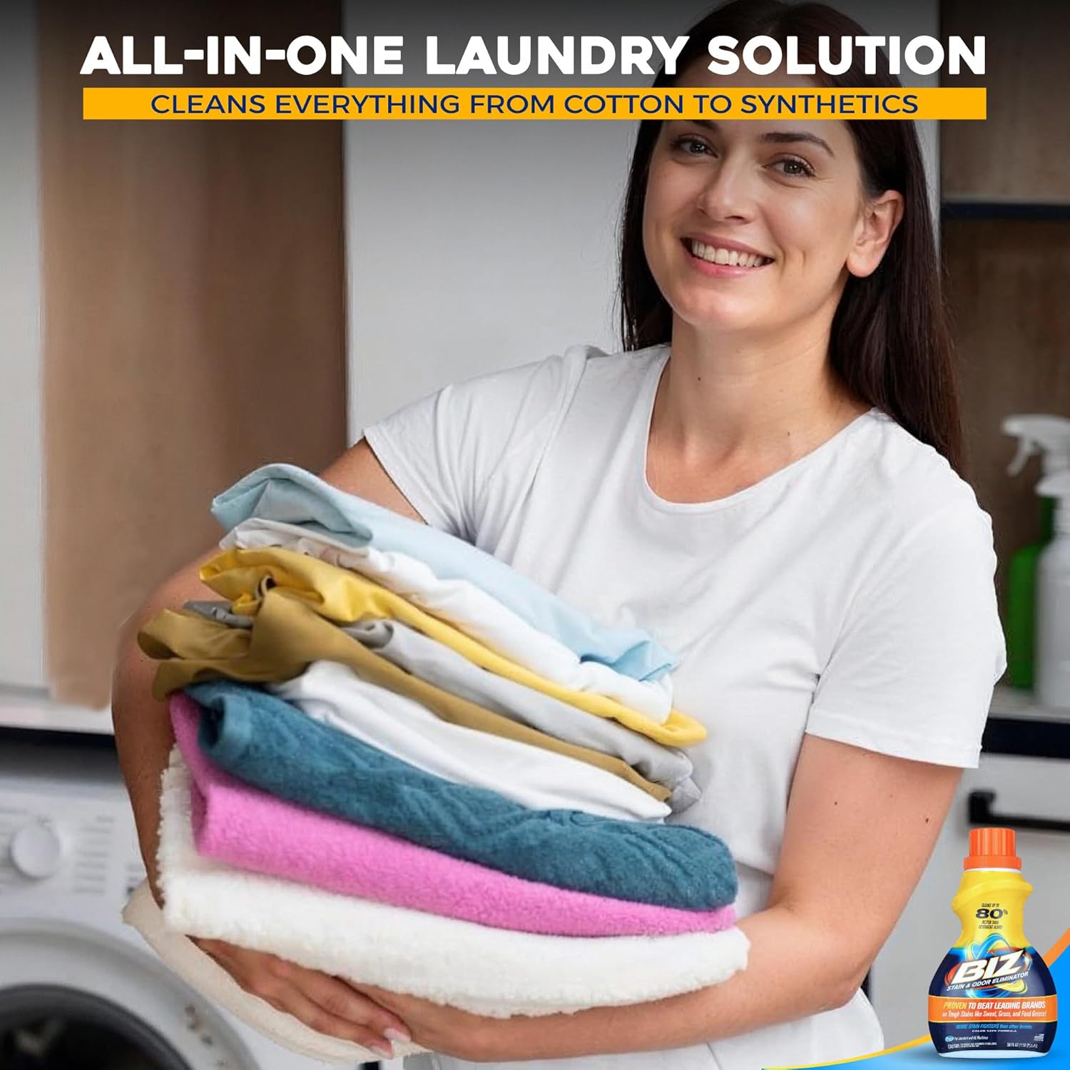 Biz Laundry Detergent Liquid Booster, Stain and Odor Eliminator for Tough Stains Like Sweat Grass and Food Grease, Best Stain Remover for Clothes, Color Safe, Bleach Free, 2 Pack, 100 fl oz Total