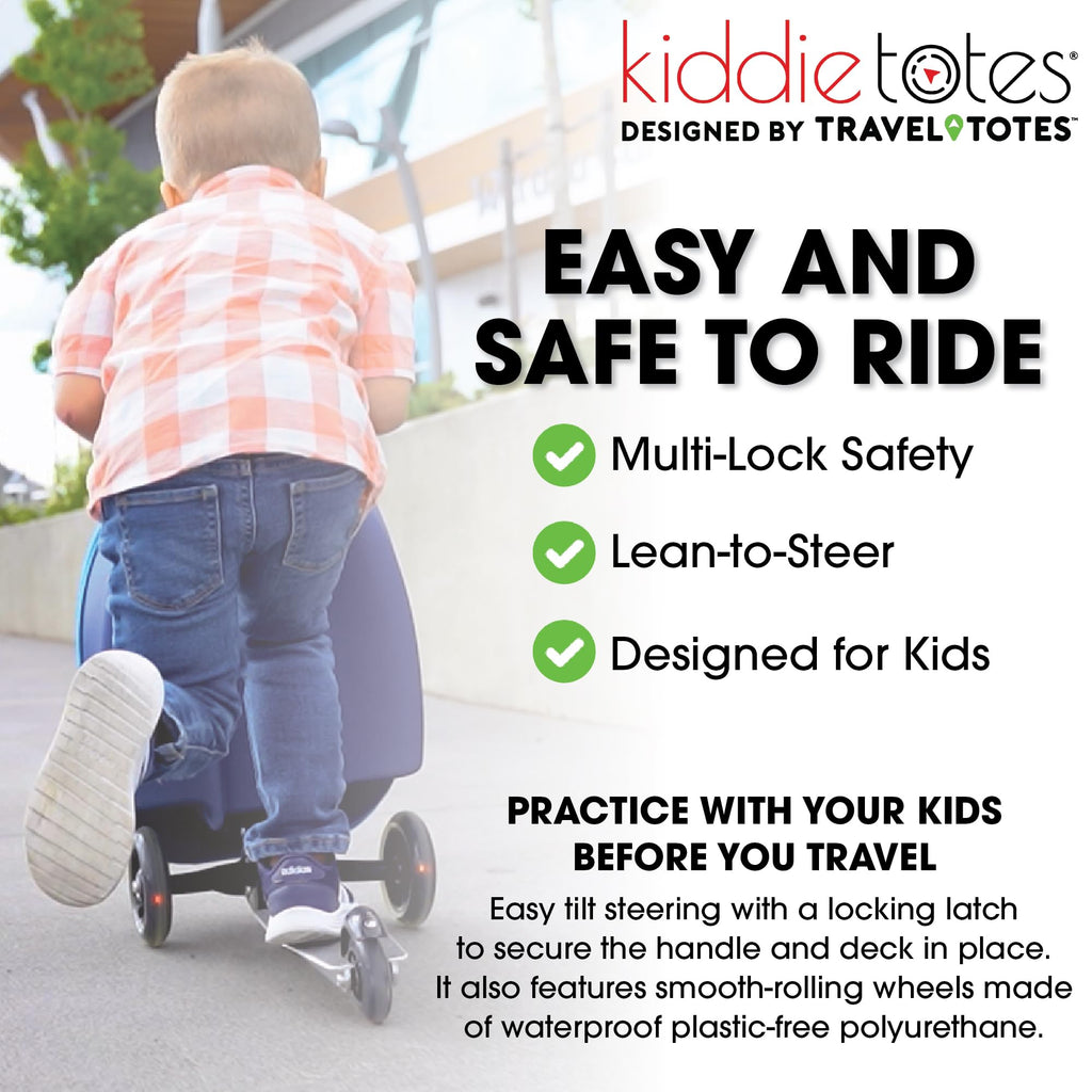 KIDDIETOTES Ride-On Scooter Suitcase for Kids – Hardside Lightweight Carry-On Luggage with Foldable Scooter, LED Wheels, Travel Fun for Toddlers & Children