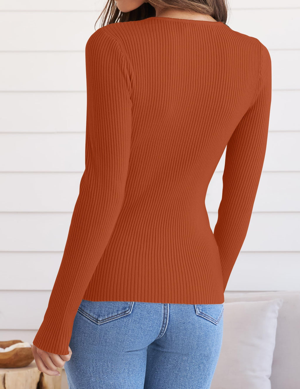 ZESICA Women's Long Sleeve Crewneck Shirts 2026 Spring Ribbed Knit Sweater Slim Fitted Casual Basic Tee Tops