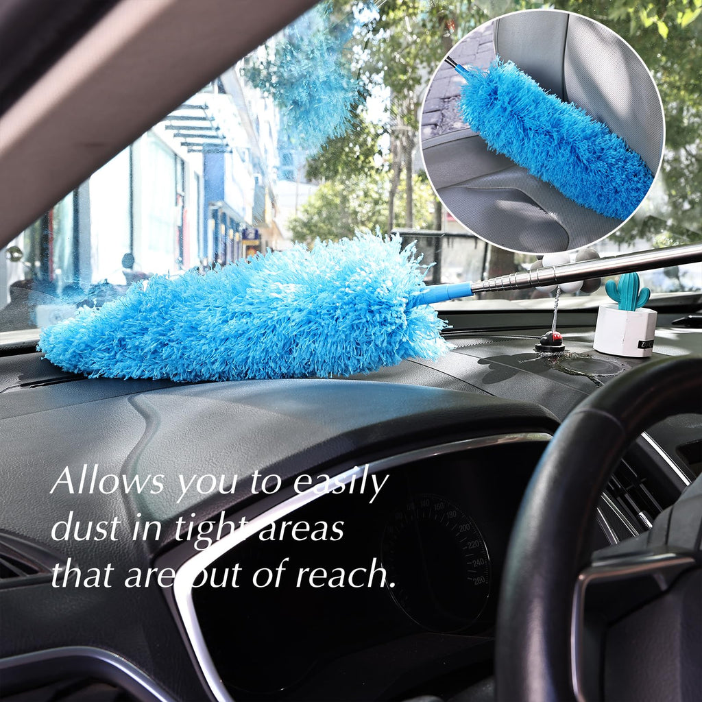 Ceiling Fan Cleaner Duster Reusable Microfiber Removable Duster with Extension Pole Adjusts 12 to 71 Inch for Cleaning Walls Bookshelves Furniture Door Window Top (Blue)