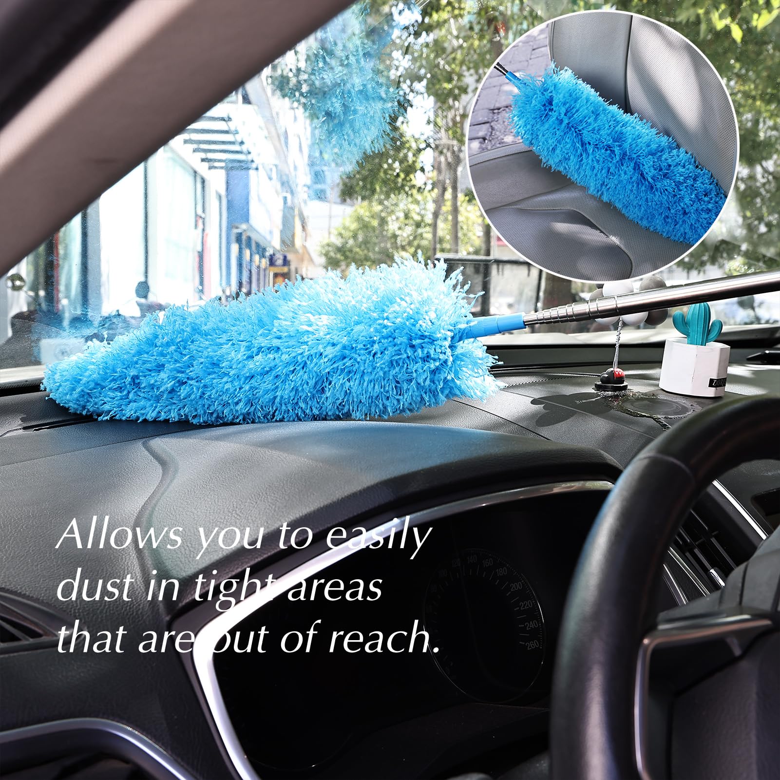 Ceiling Fan Cleaner Duster Reusable Microfiber Removable Duster with Extension Pole Adjusts 12 to 71 Inch for Cleaning Walls Bookshelves Furniture Door Window Top (Blue)