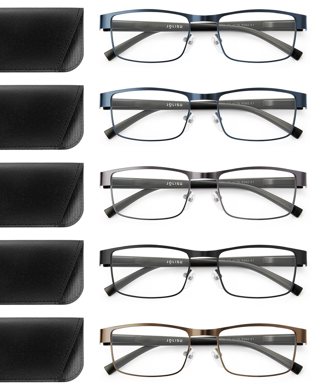 JOLISU 5PCS Reading Glasses Men - Blue Light Blocking Computer Metal Thin Frame Readers For Mens/Women （0.5）