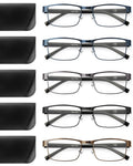 JOLISU 5PCS Reading Glasses Men - Blue Light Blocking Computer Metal Thin Frame Readers For Mens/Women （0.5）