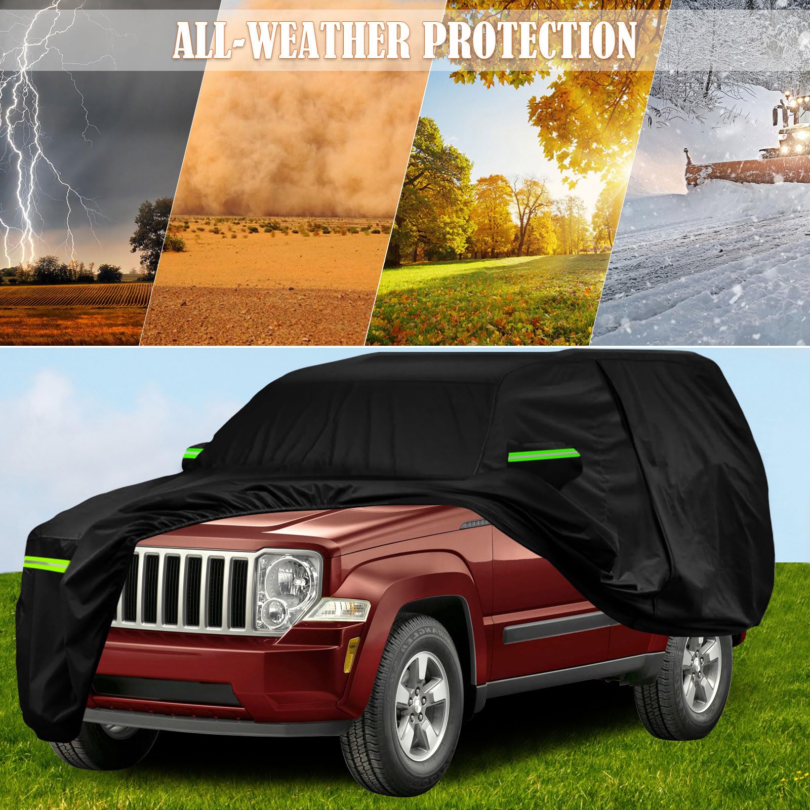 Waterproof Car Cover Replace for 1993-2010 Jeep Grand Cherokee, 6 Layers All Weather Car Cover with Zipper Door & Windproof Bands for Snow Rain Dust Protection