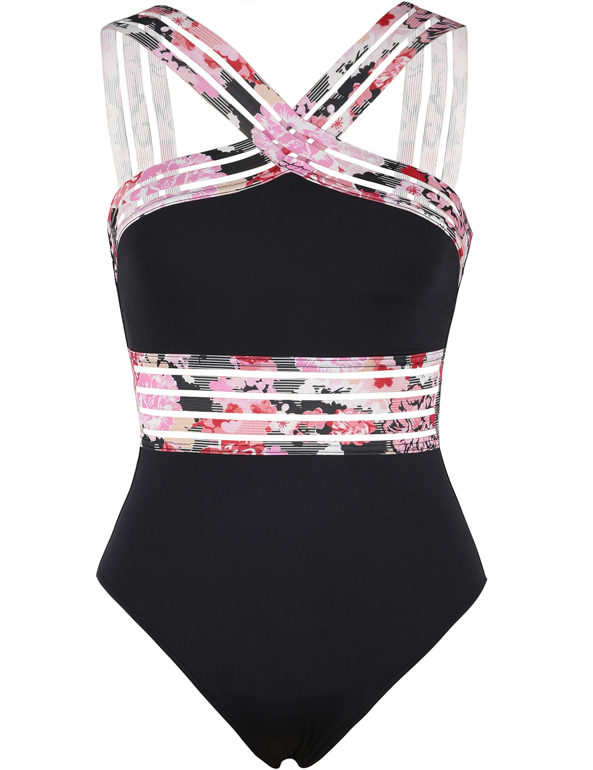 Hilor Women's Tummy Control Swimsuits Slimming One Piece Bathing Suits Front Crossover Swimwear