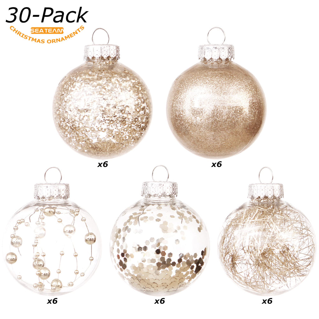 Sea Team Shatterproof Clear Plastic Christmas Ball Ornaments Decorative Xmas Balls Baubles Set with Stuffed Delicate Decorations (80mm/3.15 inch 20-Pack, Babyblue)