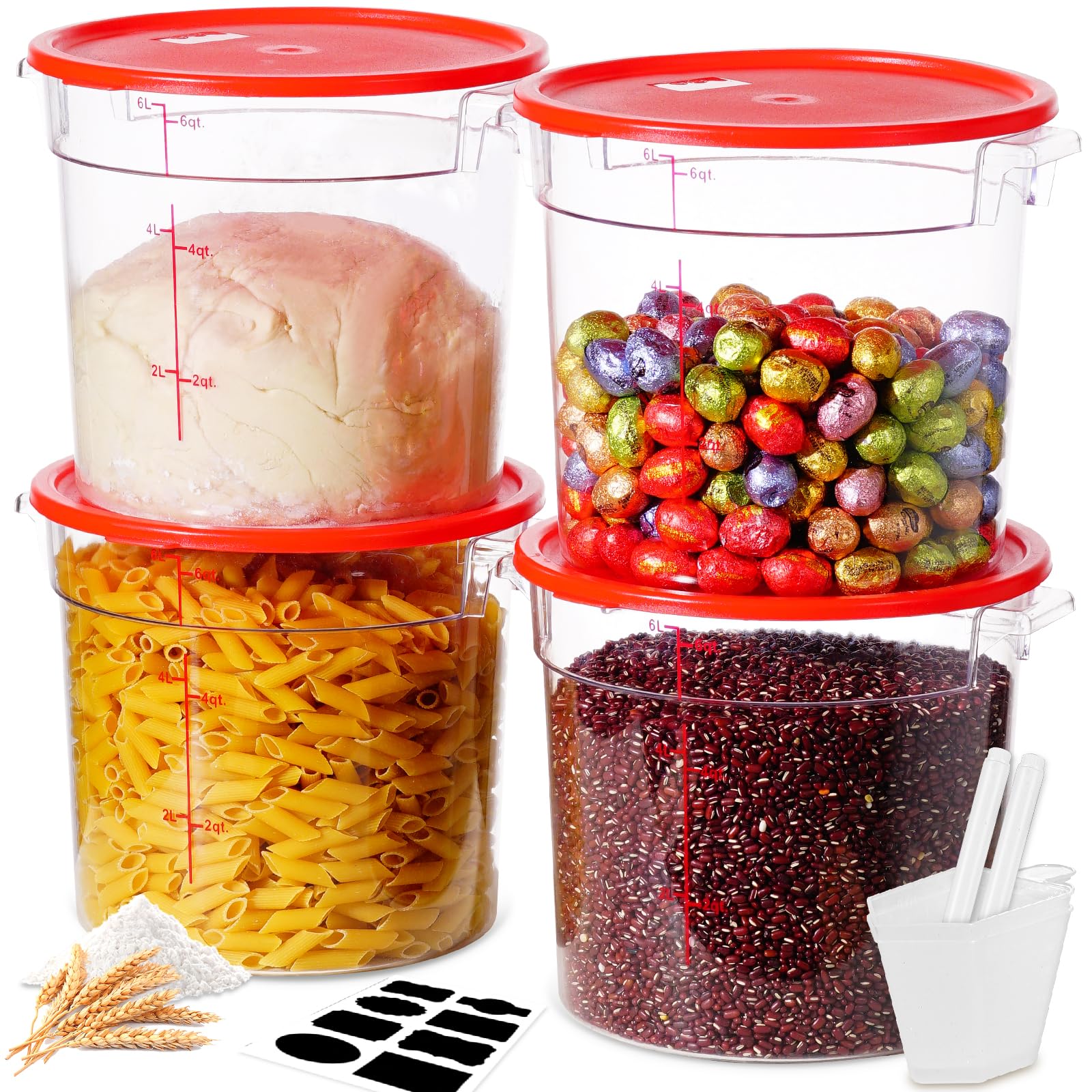 4QT NSF Food Storage Containers: 8 PCS [Food Grade][Hot&Cold Resistant] Commercial Clear Food Storage Containers with Lids for Restaurant Kitchen Proof Dough, Measuring Spoons Included(BPA FREE)