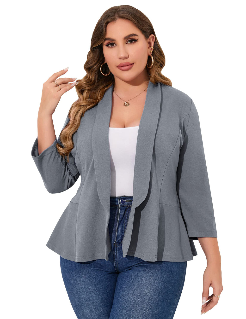 KOJOOIN Women Plus Size Casual Blazer Open Front Long Sleeve Work Office Cardigan Jackets