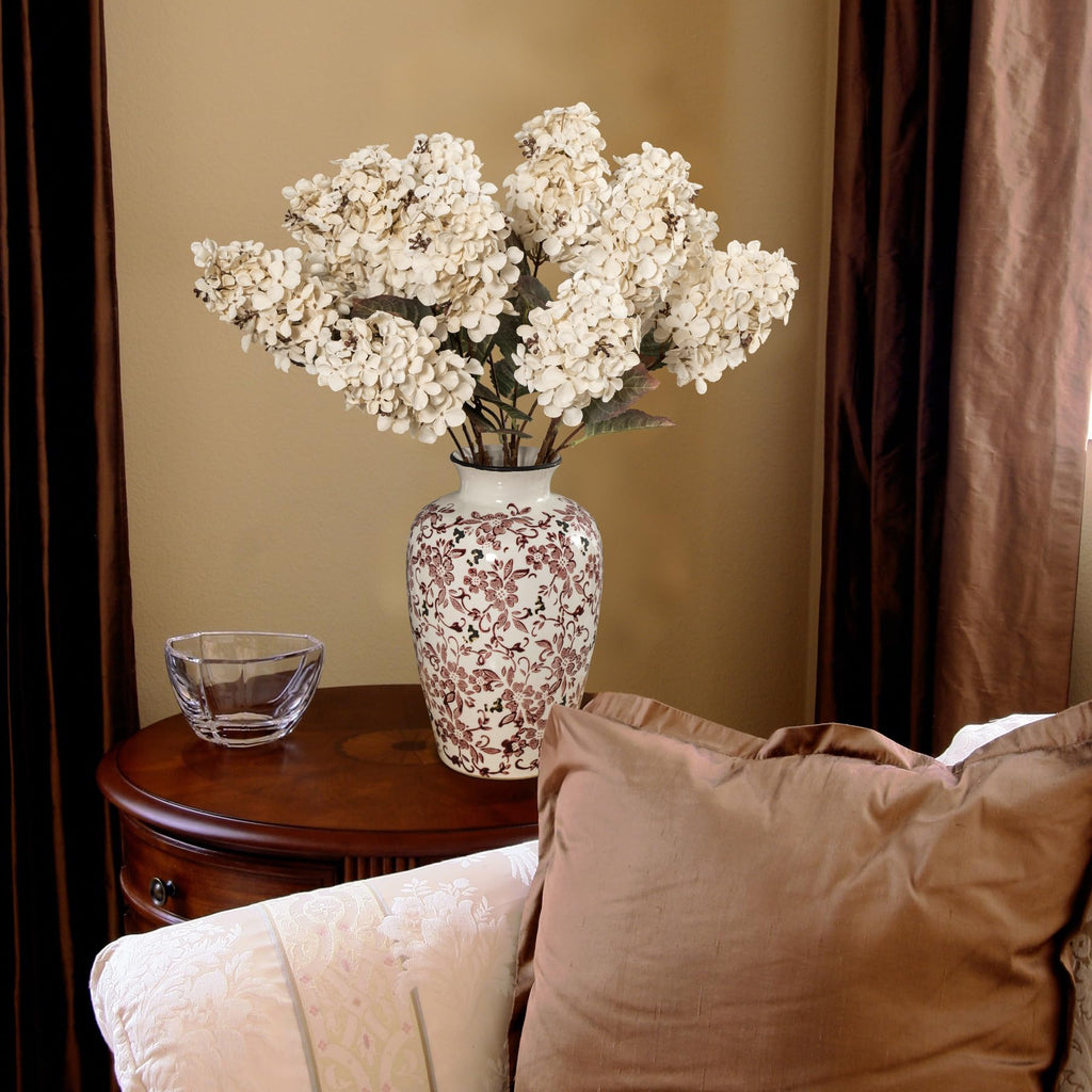 Ttranewsoo Hydrangea Artificial Flowers,Fall Hydrangeas Artificial Flowers,Blue Fake Fall Dried Hydrangea Flowers Decoration,Faux Silk Flower with Stems Winter Decor(Blue 24" 8pcs) Without Vase