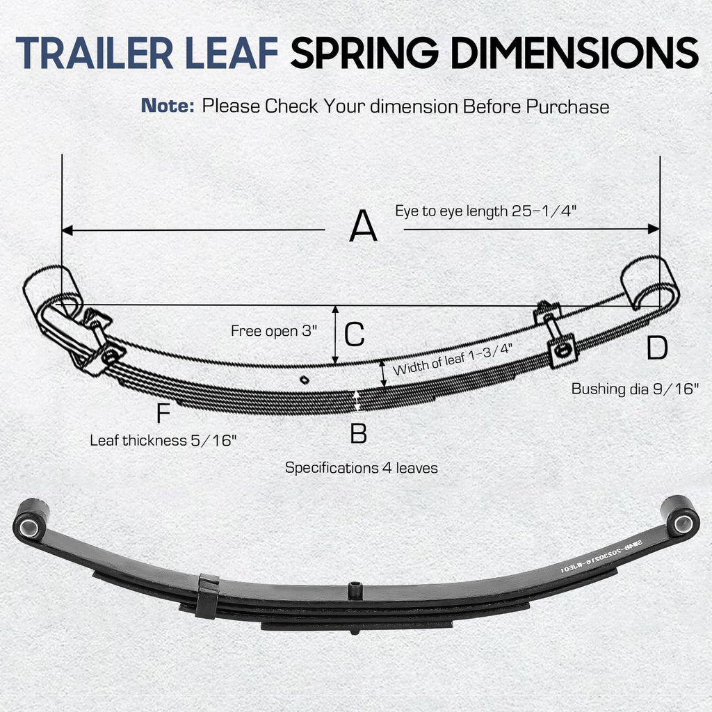 2 Pieces of Replacement for SW4B 4 Leaf Trailer Leaf Spring, 3500lb Single Trailer Axle Suspension Kit, 25-1/4" Length with 1750lb Capacity Double Eyes Leaf Springs and U-Bolt