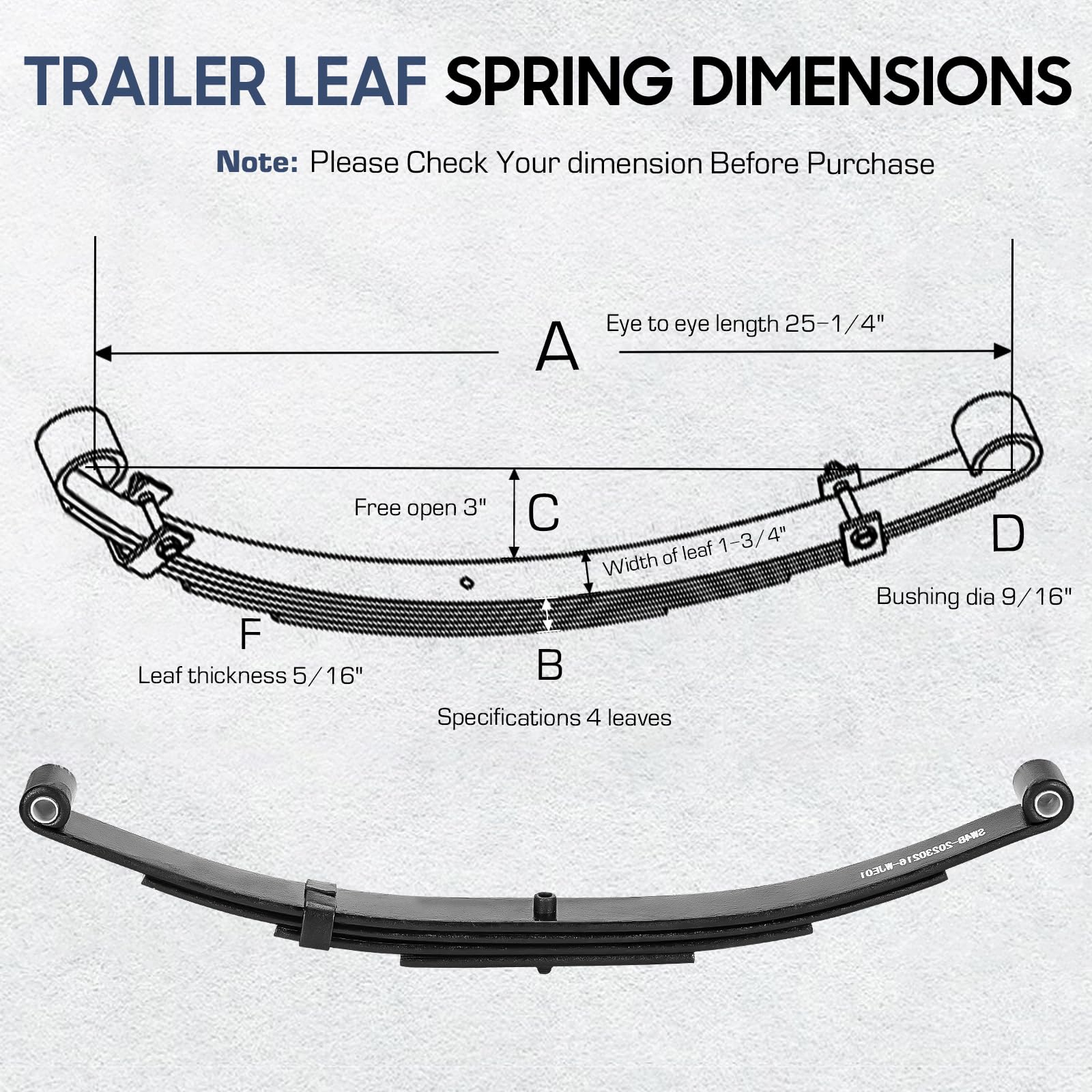 2 Pieces of Replacement for SW4B 4 Leaf Trailer Leaf Spring, 3500lb Single Trailer Axle Suspension Kit, 25-1/4" Length with 1750lb Capacity Double Eyes Leaf Springs and U-Bolt