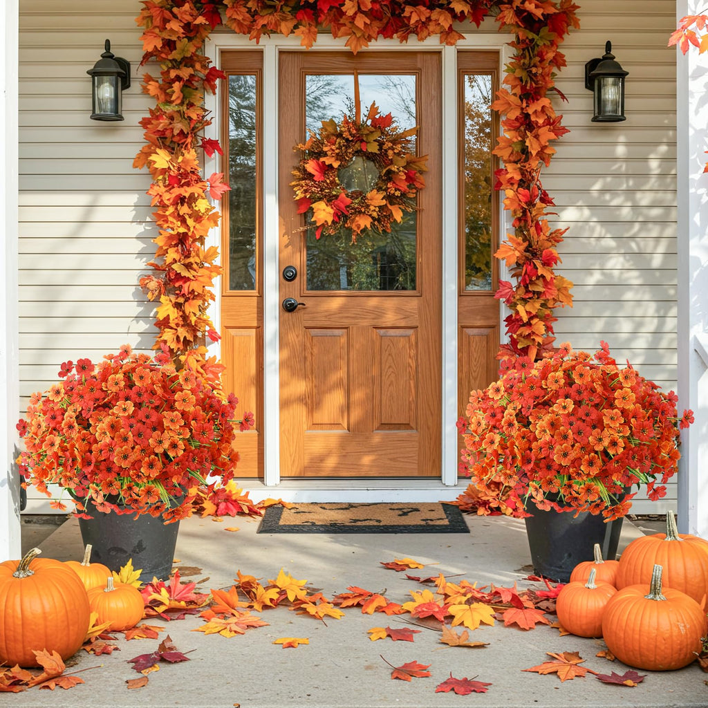 MACTING 12 Bundles Artificial Fall Lavender Flowers for Outdoors, UV Resistant Fake Outdoor Plants, Faux Autumn Greenery Shrubs for Planters Porch Patio Garden Yard Outside Thanksgiving Decorations