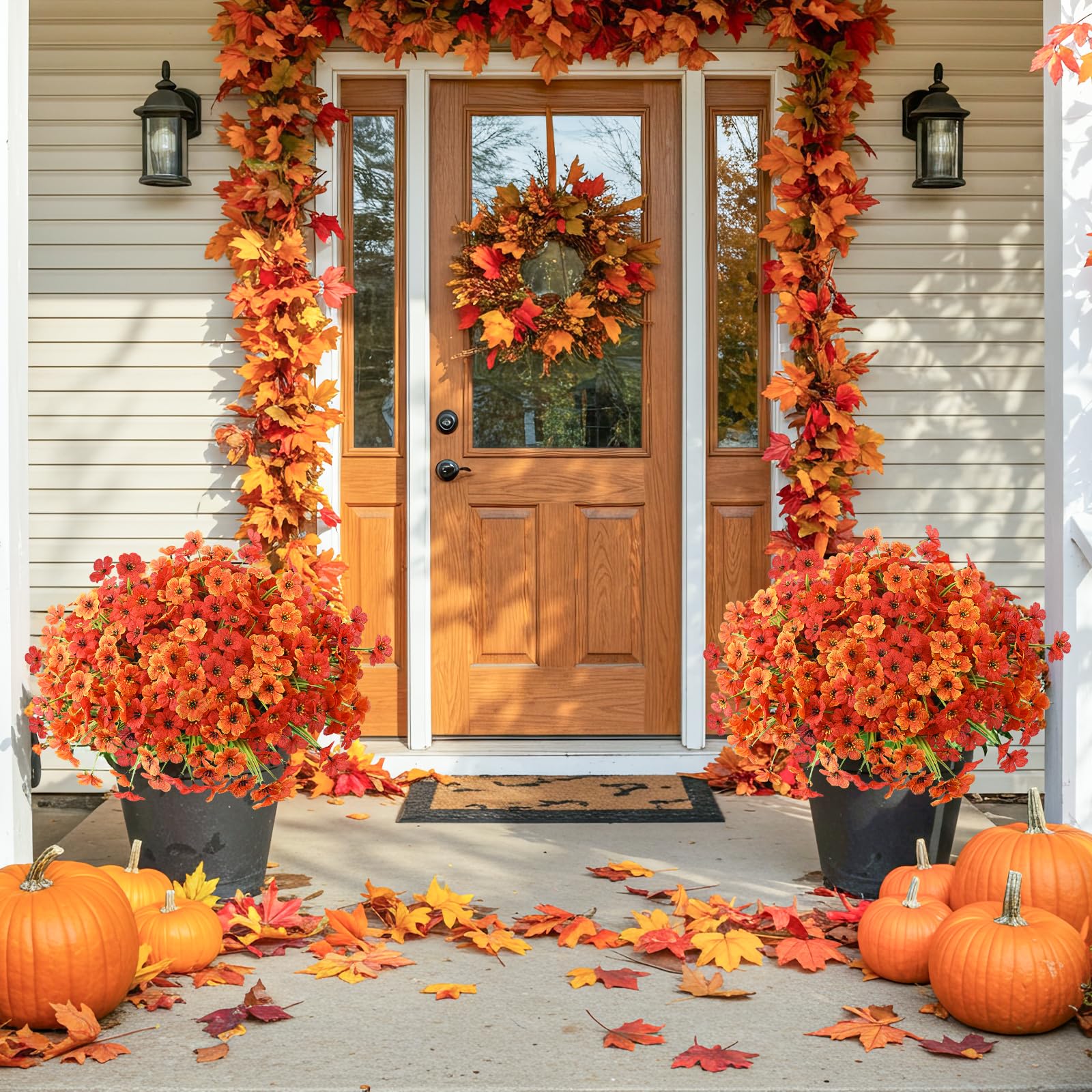 MACTING 12 Bundles Artificial Fall Lavender Flowers for Outdoors, UV Resistant Fake Outdoor Plants, Faux Autumn Greenery Shrubs for Planters Porch Patio Garden Yard Outside Thanksgiving Decorations