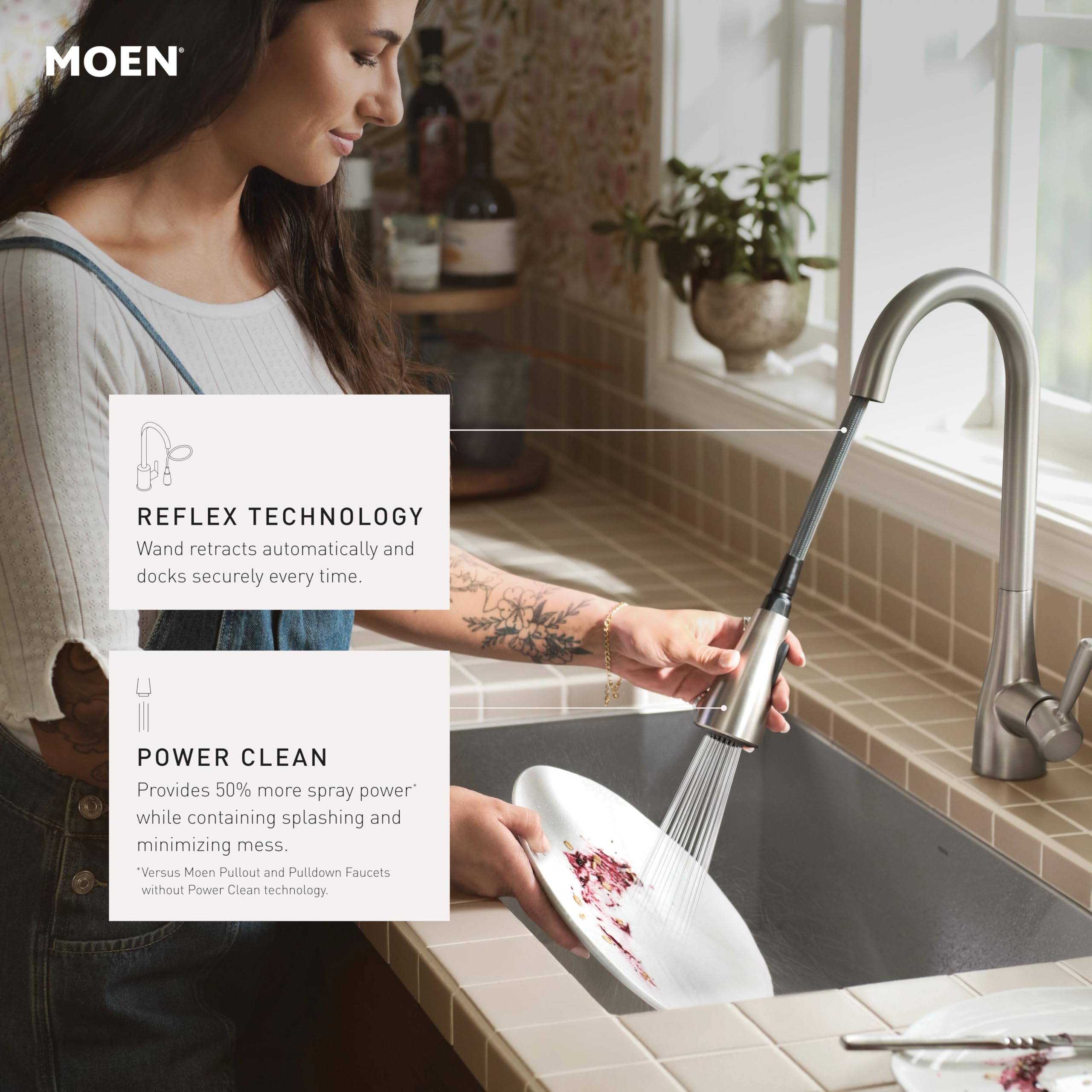 Moen Haelyn Pulldown Kitchen Faucet with Power Boost, 87627 | Pulldown sprayer, Power Boost technology, Soap dispenser included, Chrome finish, High arc faucet