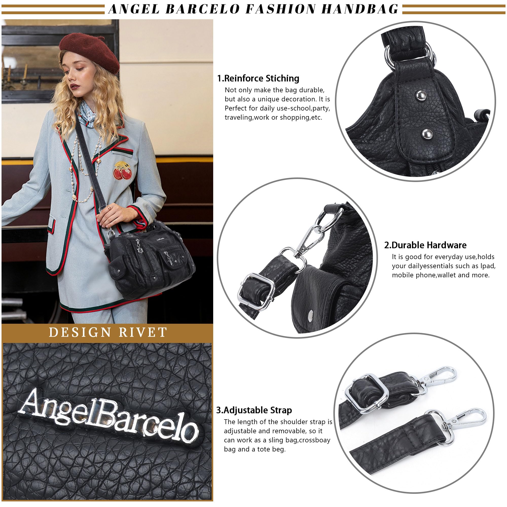 Angel Barcelo Purses for Women Soft PU Leather Shoulder Bag Crossbody Purse and Handbags