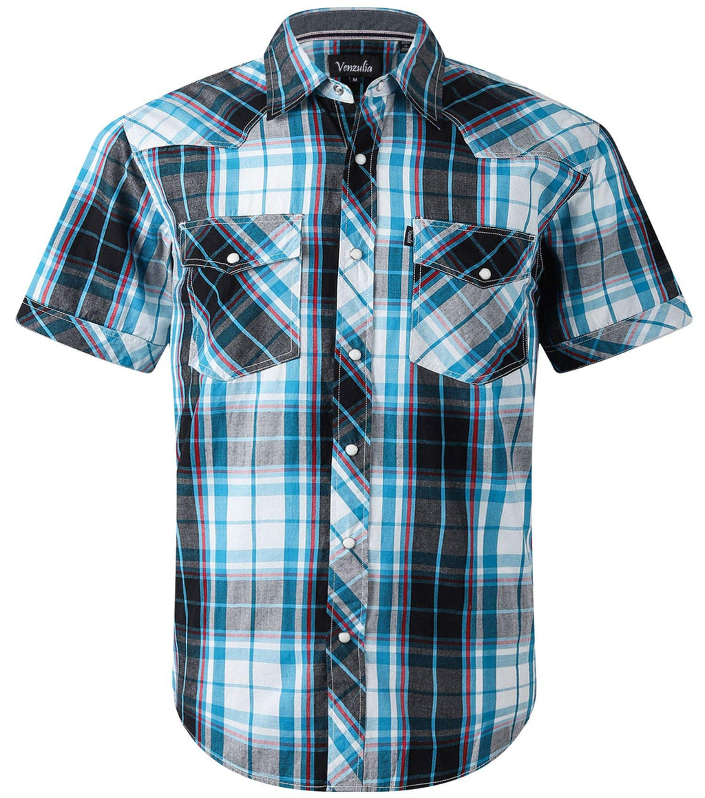 Men's Western Snap Casual Shirt Two Pocket Short Sleeve Shirt