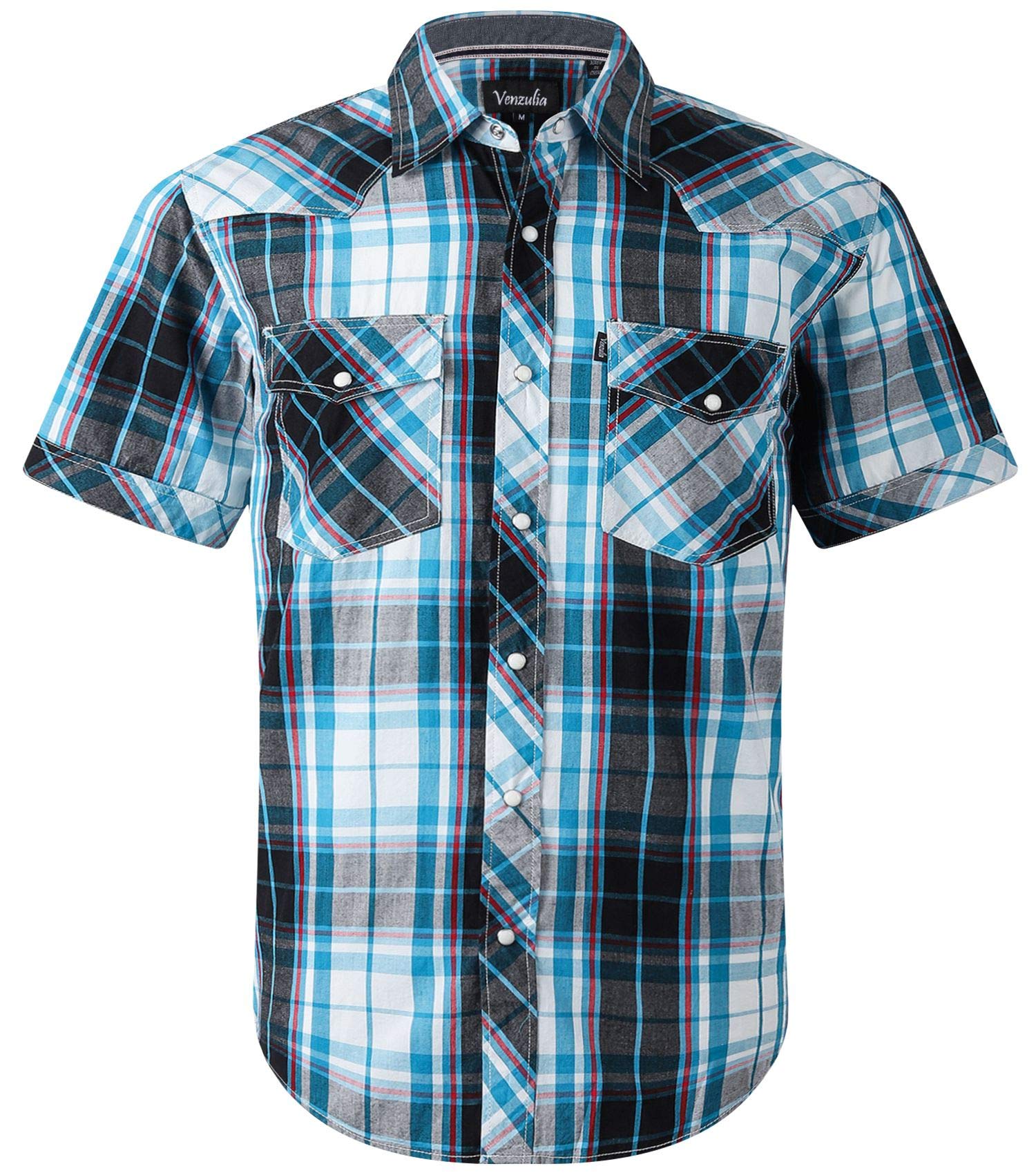 Men's Western Snap Casual Shirt Two Pocket Short Sleeve Shirt