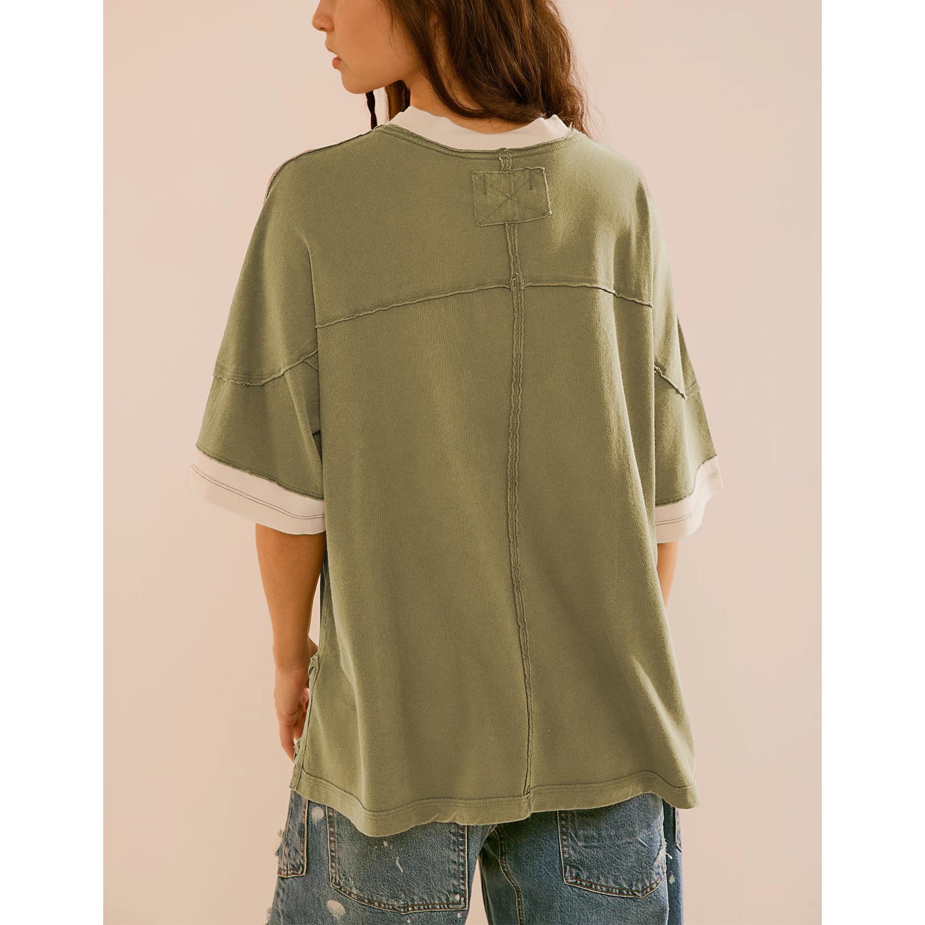 Songling Womens 3/4 Length Sleeve Casual Loose Fit Summer Tee Shirt Basics Cotton t Shirts Trendy Tops