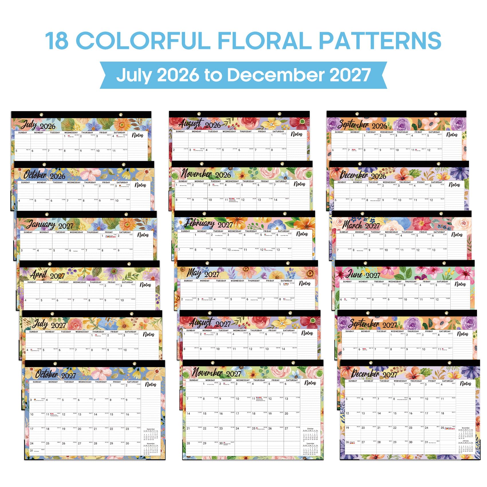Desk Calendar 2026-2027, 21-Month Calendar Runs Until June 2027, Large 17" x 12" Monthly Desktop & Wall Calendar for Home & Office - Floral