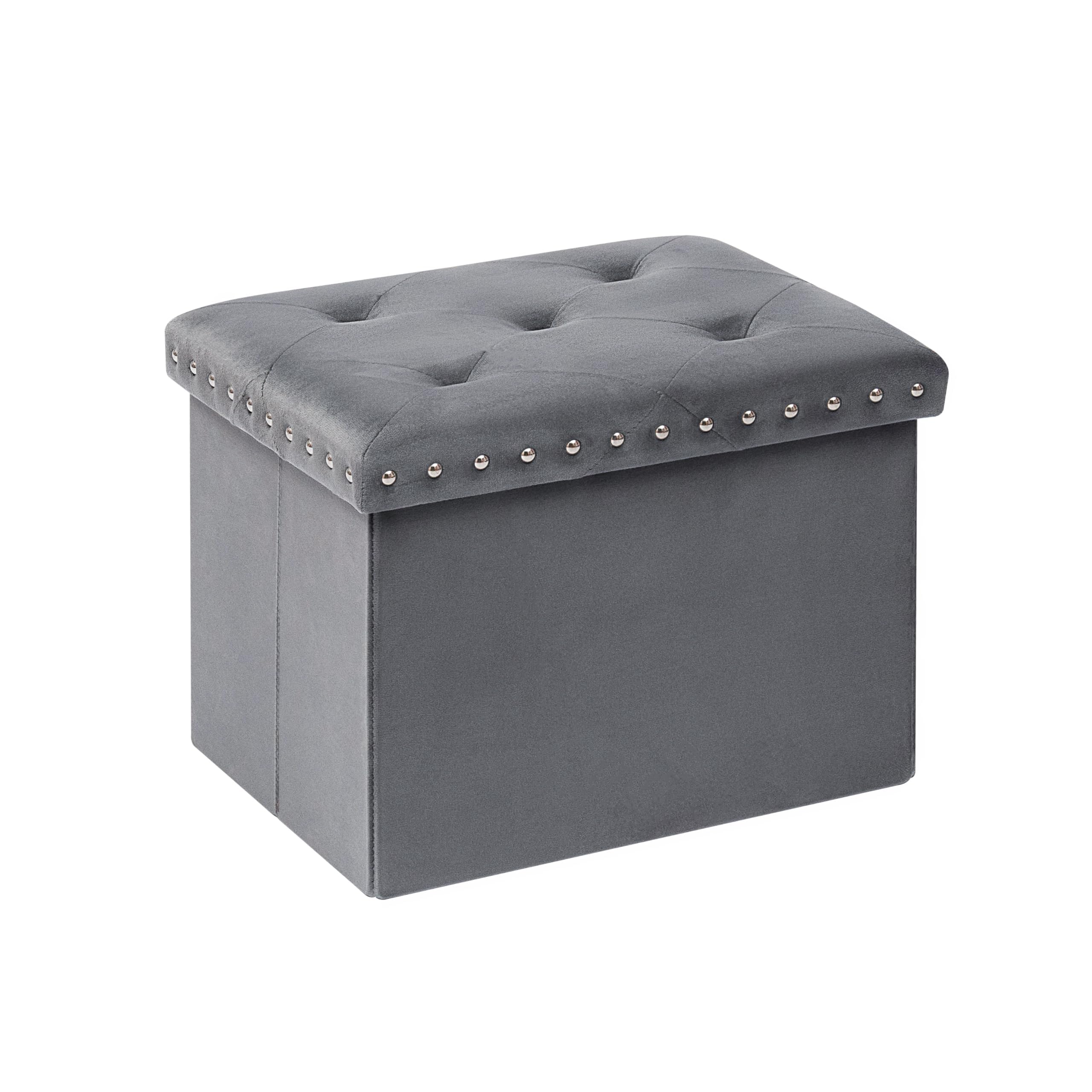 B FSOBEIIALEO Storage-Ottoman Cube-Folding Tufted - Ottomans with Storage, Coffee Table Top Cover, Storage Boxes Footrest Stool for Bedroom, Luxury Velvet Fabric 15.7 Inches Black