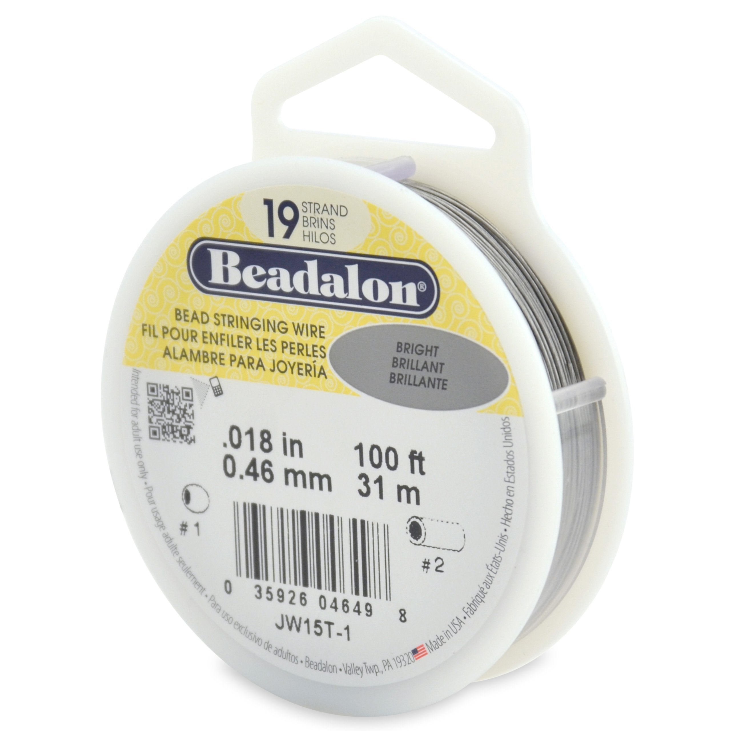 Beadalon 19 Strand Stainless Steel Bead Stringing Wire, .010 in / 0.25 mm, Bright, 100 ft / 31 m