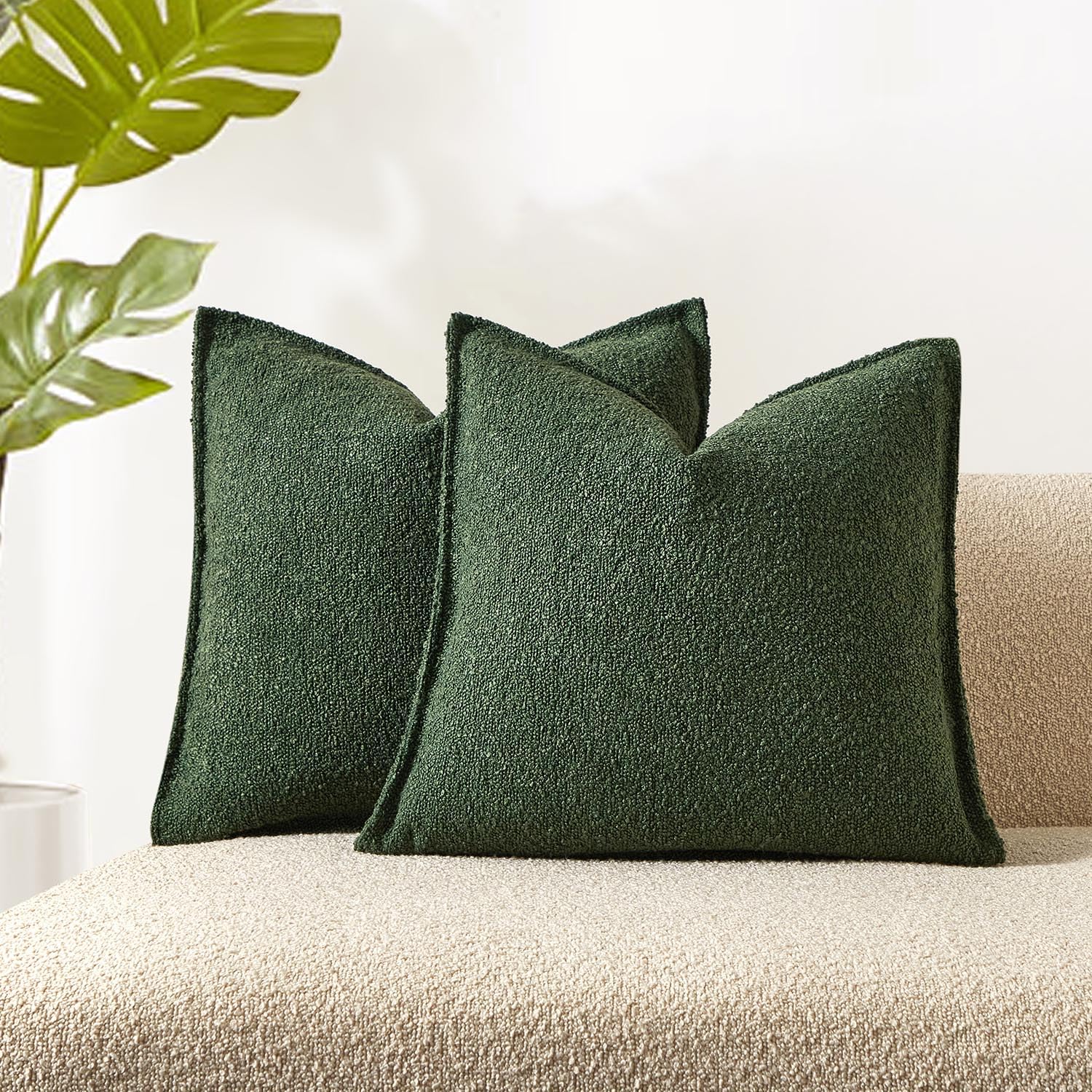 JUSPURBET Pillow Covers Set of 2 Decorative Throw Pillow Covers Case for Couch Sofa Bed Soft Boucle Textured Cushion Covers with Hidden Zipper for Home Decor Living Room 16x16,Beige