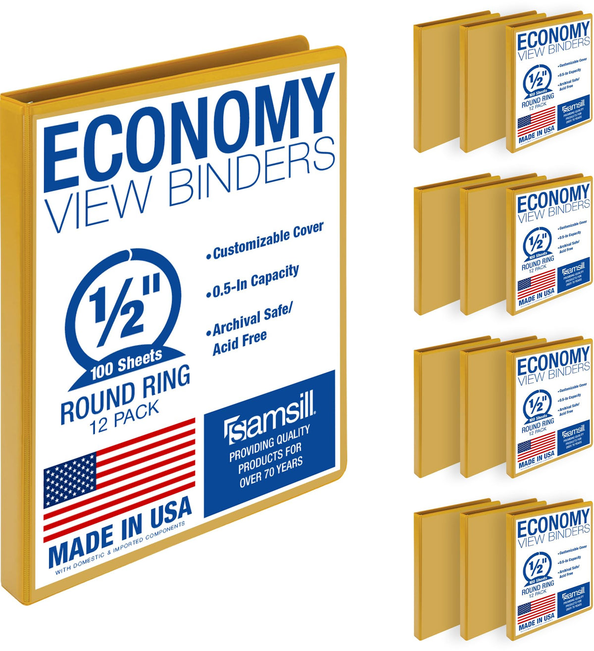 Samsill 1 Inch 3 Ring Binders, Economy Round Ring, Clear View Cover, 200 Sheet Capacity - for School, Home, Office - Blue, 4 Pack