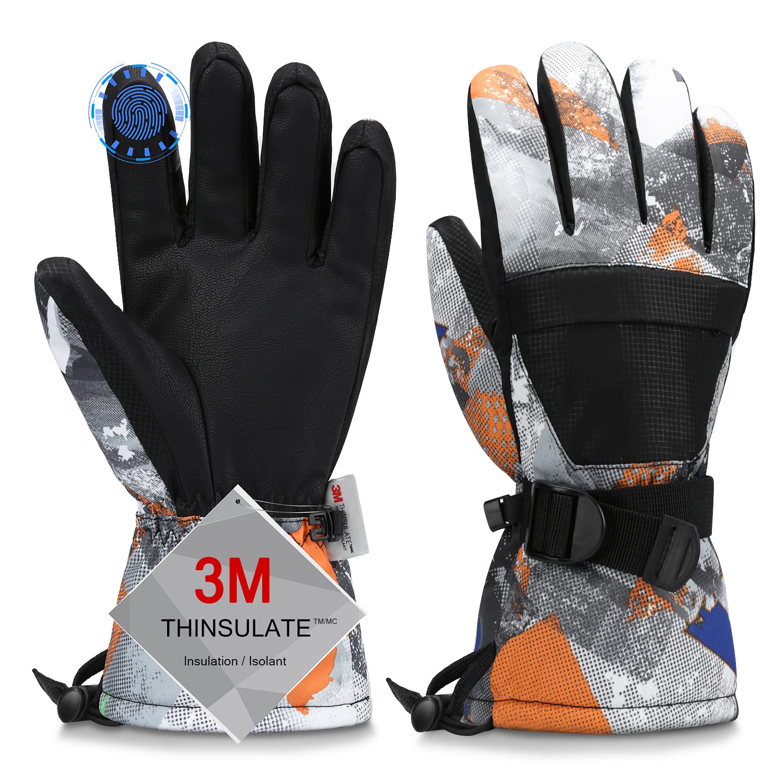 Ski Gloves,Snow Gloves Waterproof Winter Warm Cold Weather Touchscreen Gloves for Parent& Child Kids Skiing,Snowboarding