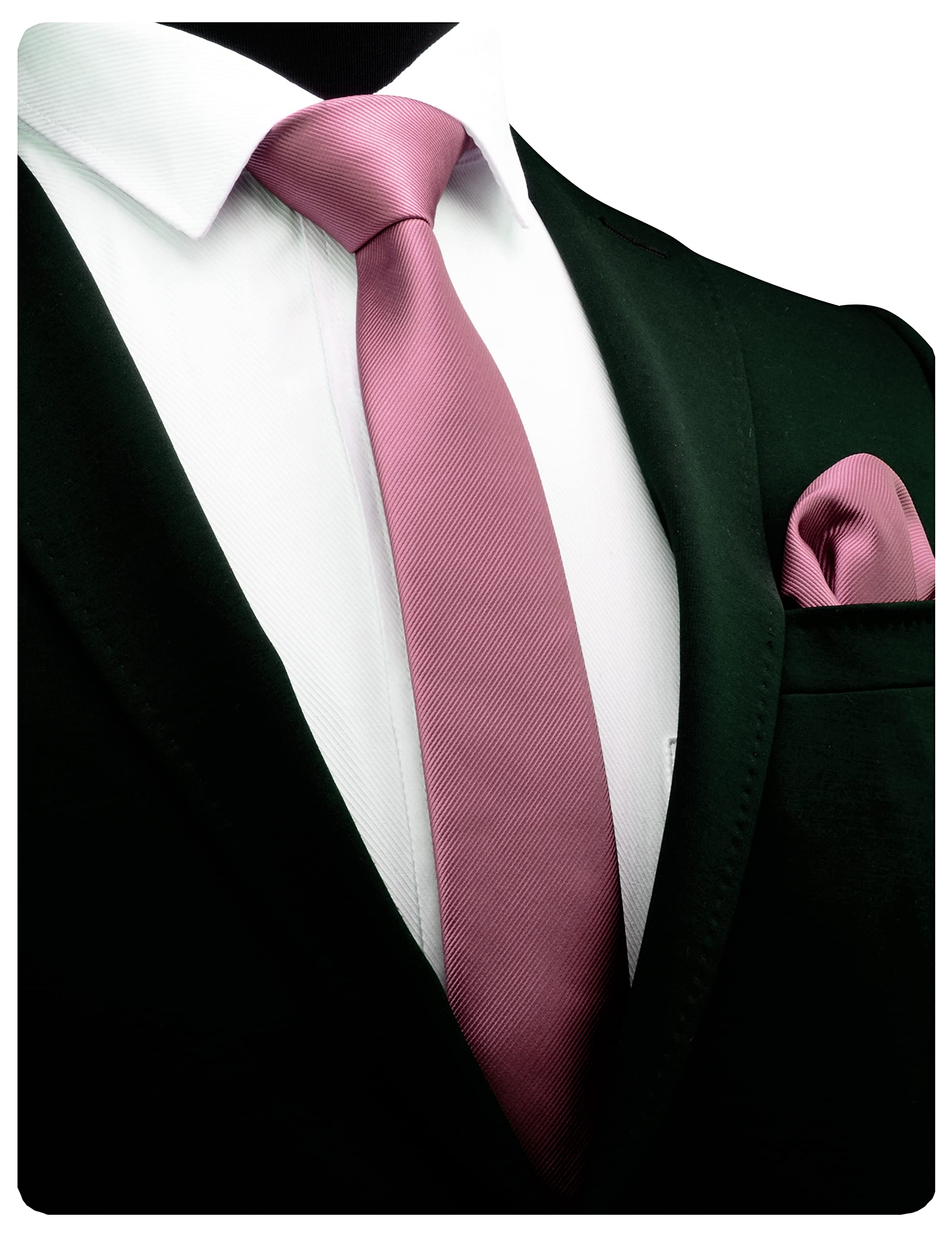 GUSLESON 2.4" Slim Necktie and Handkerchief Set For Men Solid Skinny Tie Set