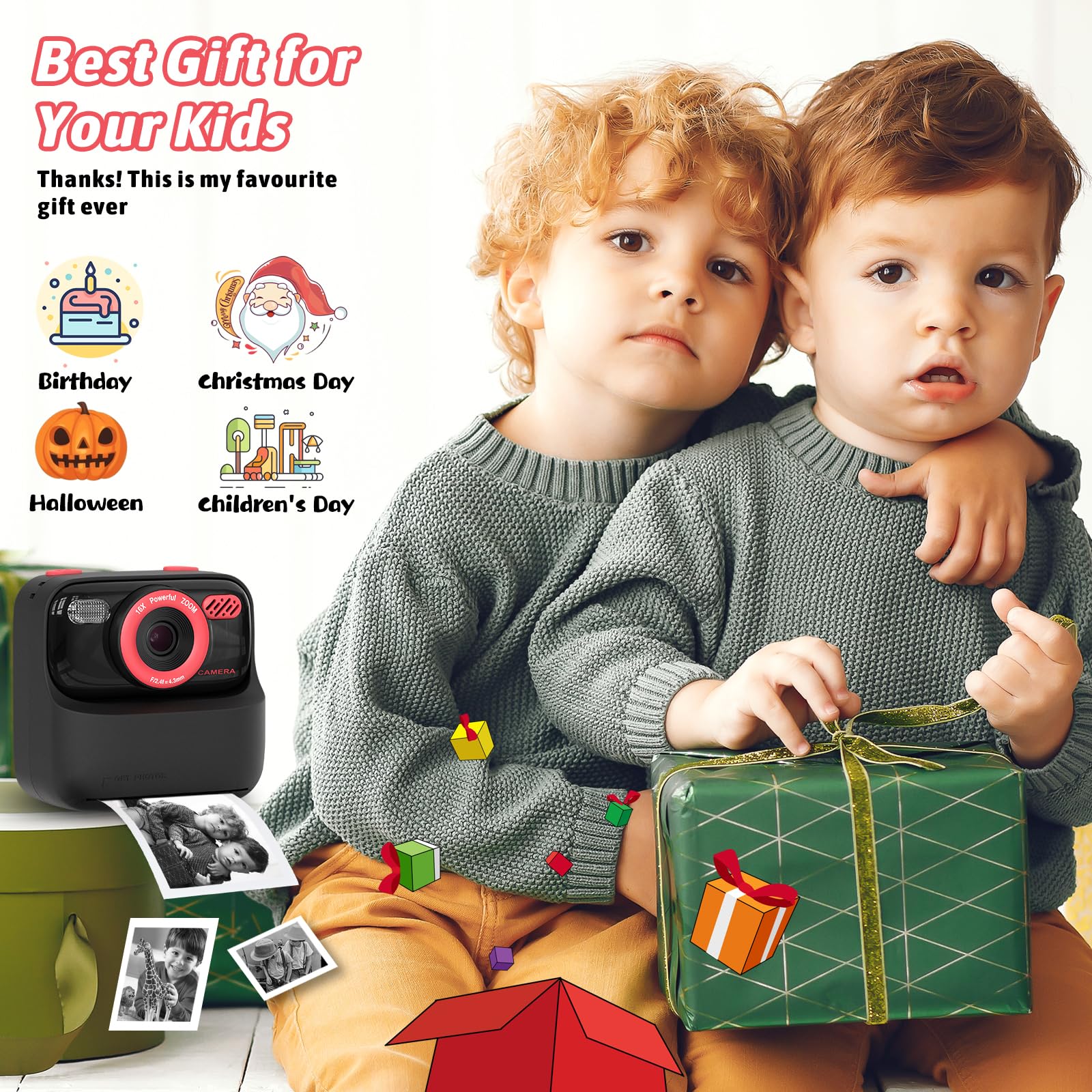 Kids Instant Digital Cameras for Boys and Girls, 1080P HD Dual-Lens Selfie Digital Camera with Print Paper & 32G Card, Christmas Birthday Gifts Toys for Toddler and Teenagers Age 3-16 Years Old